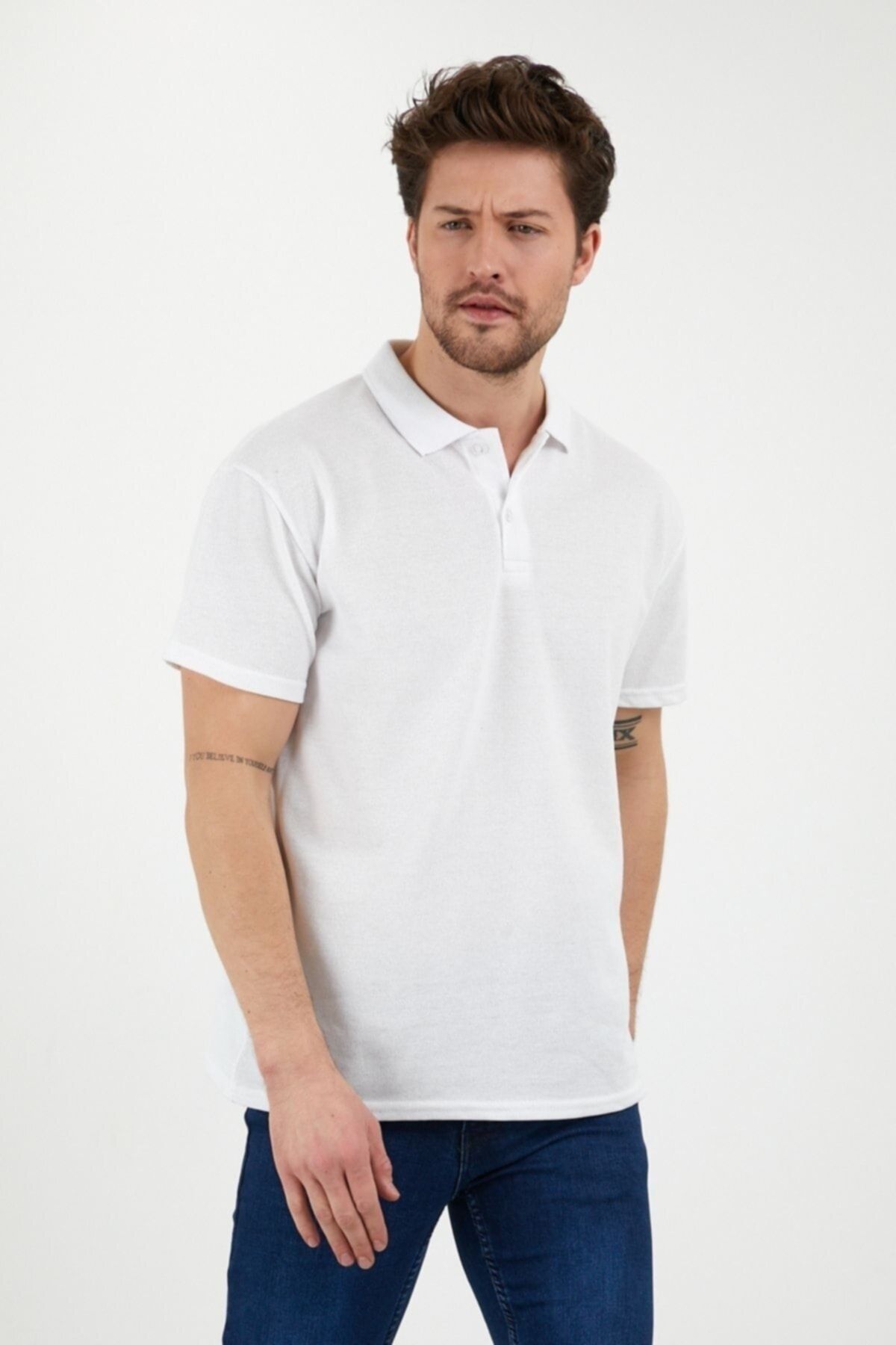 Genel Markalar Beyaz Dar/slim Fitt Polo Yaka Tshirt