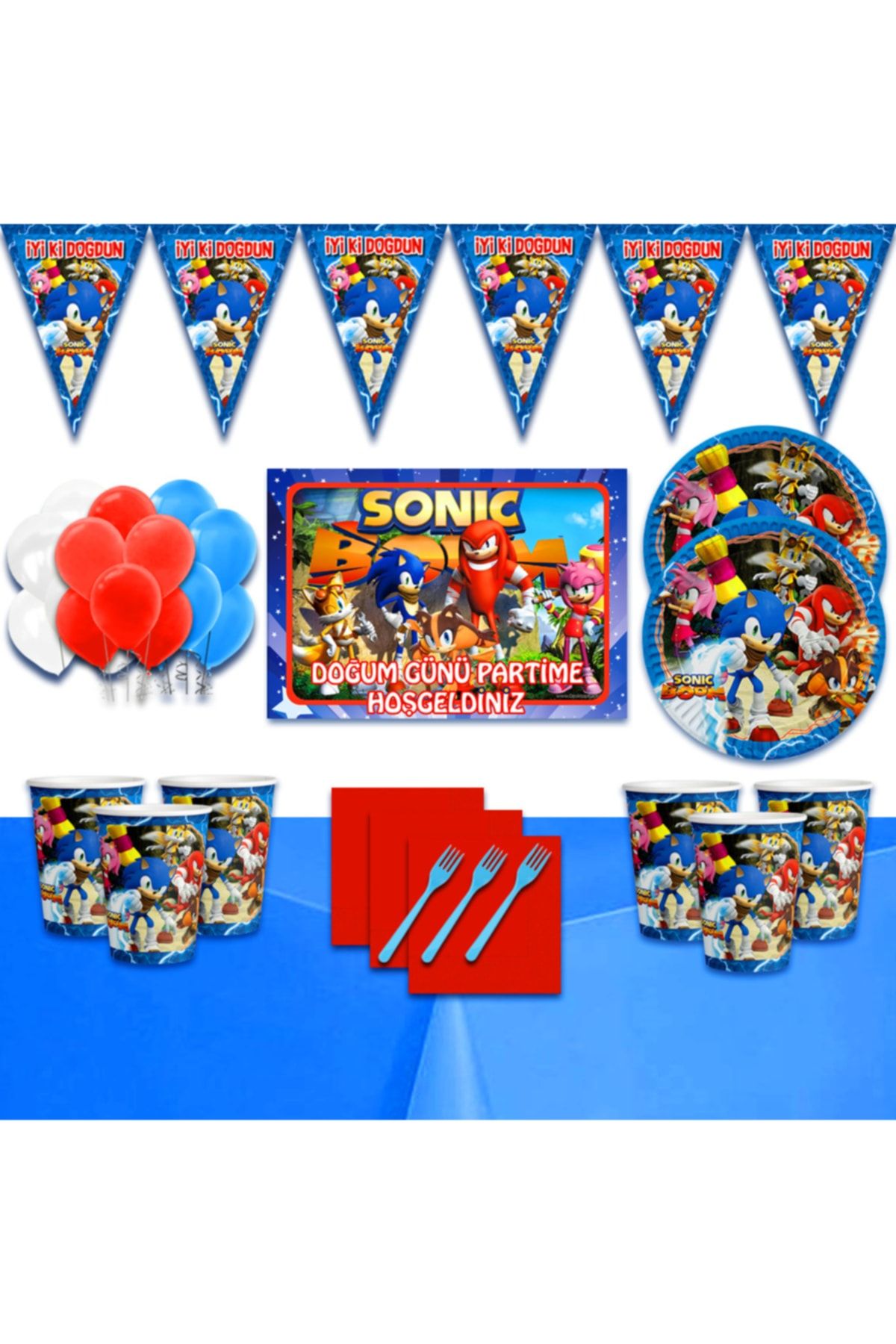Sonic Boom Afişli 16 Kişilik Doğum Günü Parti Süsleri Malzemeleri Seti
