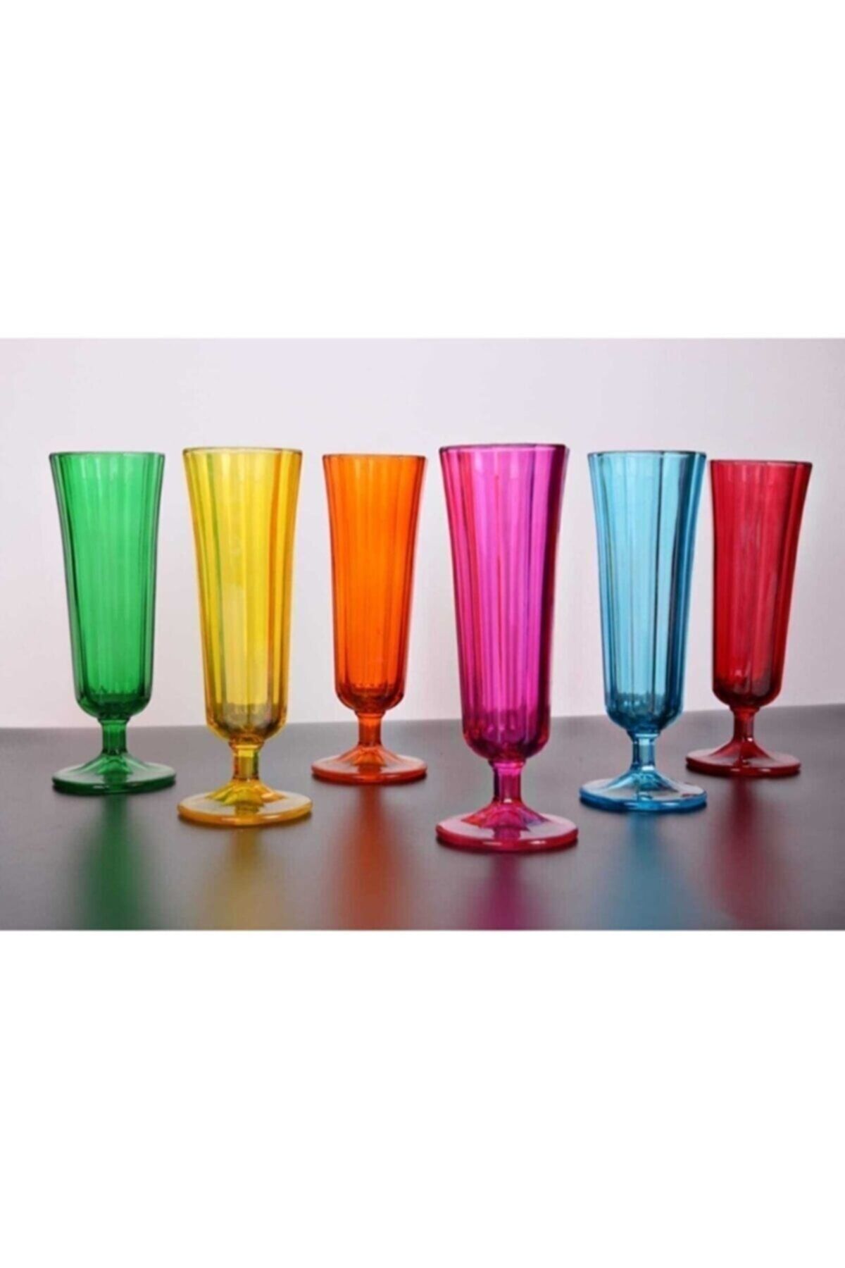 YzHome 6'lı Flüt Renkli Kahve Yanı Su Bardağı