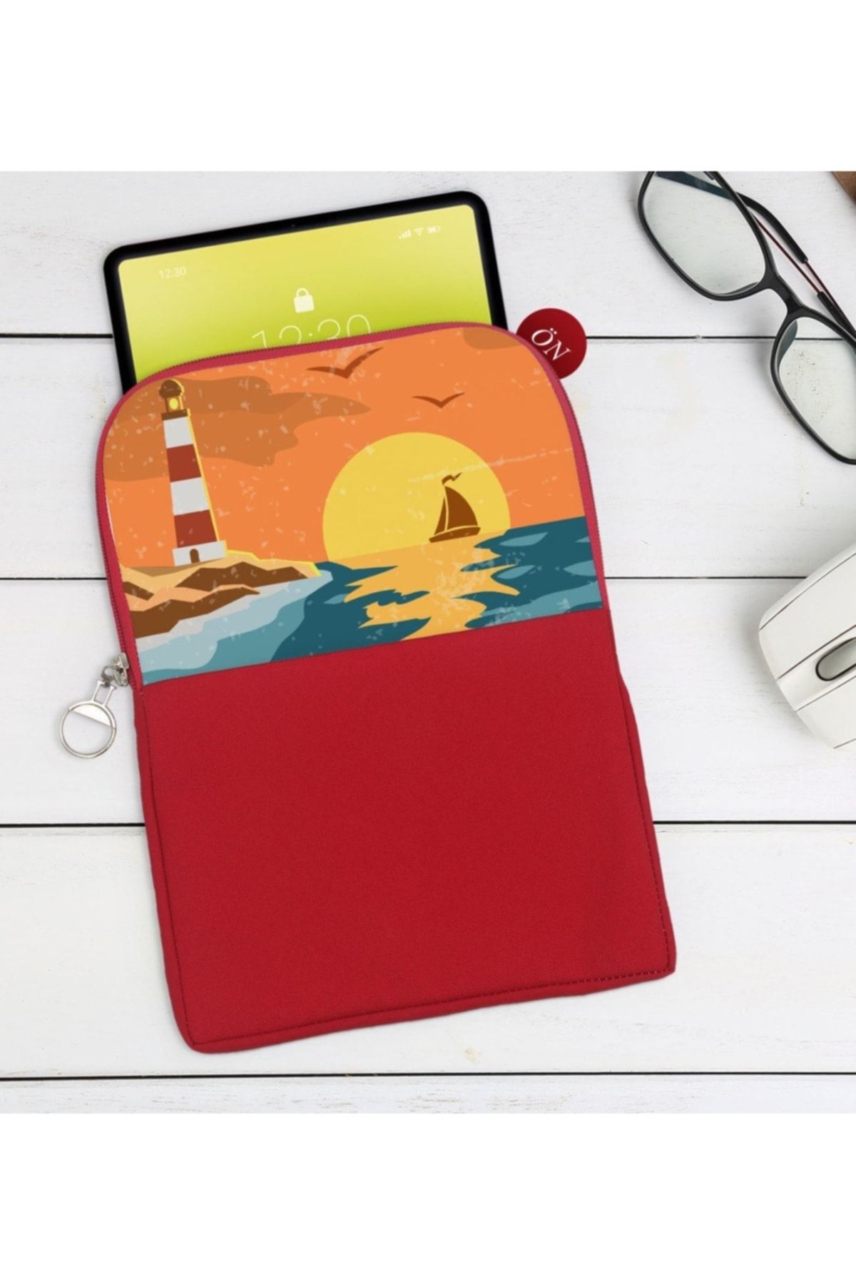 Bk Gift Gift Gemi Tasarımlı Taşınabilir Koruyucu Tablet Kılıfı & Organizer Çanta - Kırmızı-1