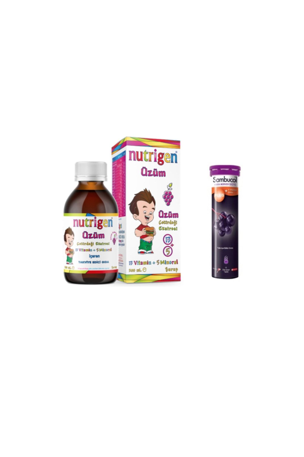 Nutrigen Üzüm Çekirdeği Ekstresi Şurup 200 Ml + Sambucol Kara Mürver + C Vitamini Çinko 15 Tablet