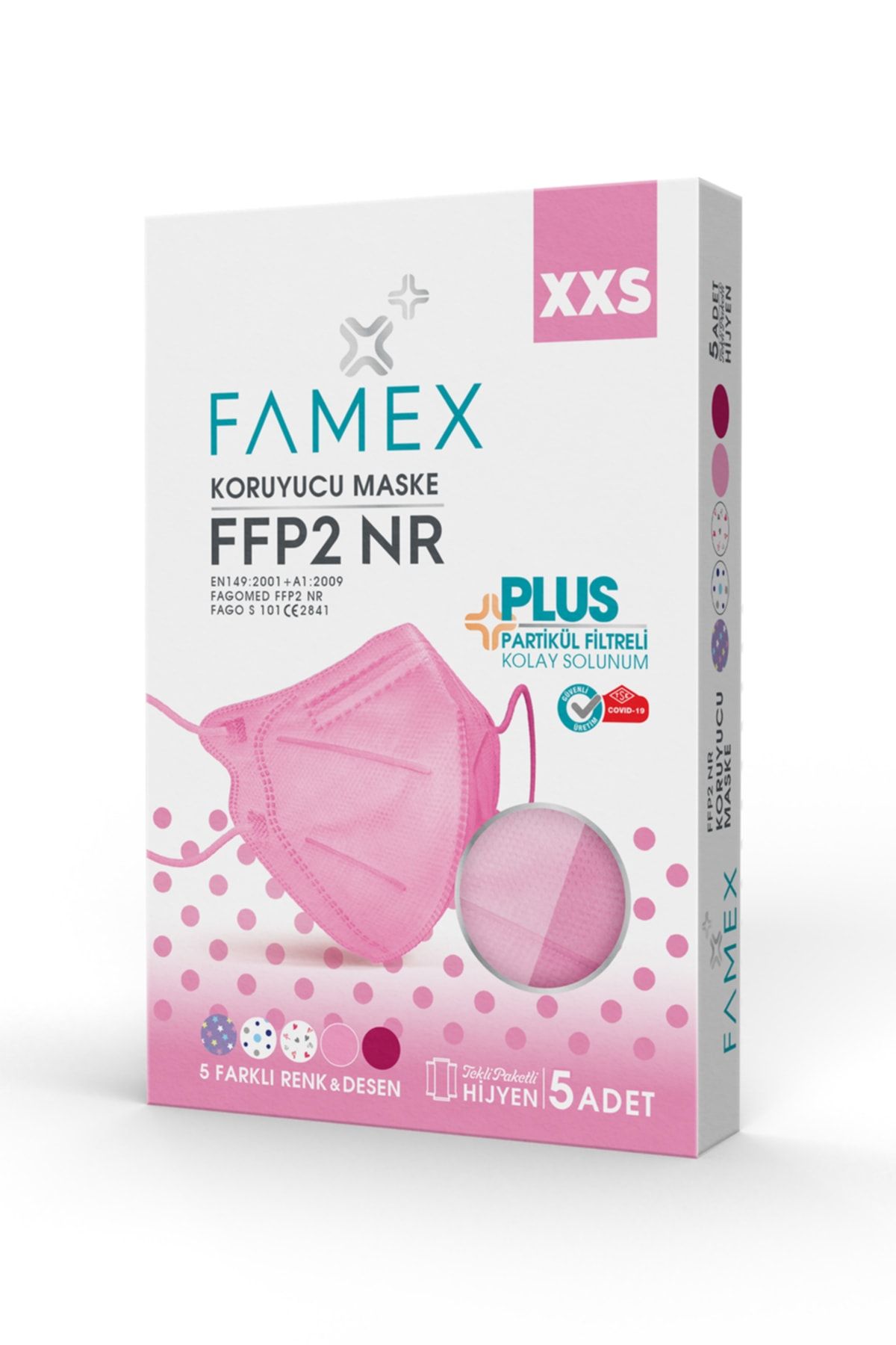 FAMEX N95 Ffp2 Koruyucu Kız Çocuk Maskesi 5 Farklı Renk Ve Deseli 5 Adet Duck Modeli
