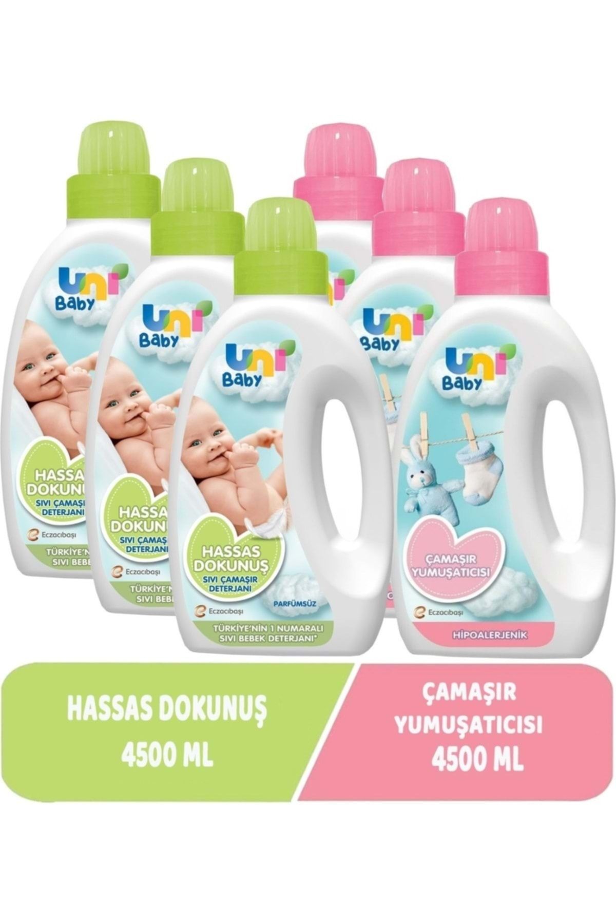 Uni Baby Çamaşır Deterjanı Sensitive 1500ml+yumuşatıcı 1500ml Hassas/hipoalerjenik Karma (6 Lı Set)