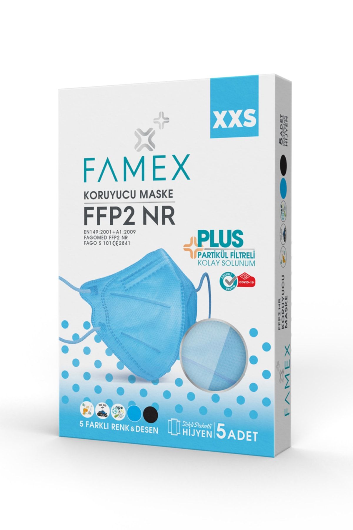 FAMEX N95 Ffp2 Koruyucu Erkek Çocuk Maskesi 5 Farklı Renk ve Desenli 5 Adet Duck Modeli