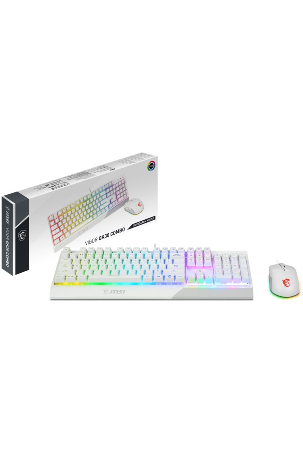 MSI Vigor Gk30 Combo White Rgb Türkçe Clutch Gm11 White Gaming Klavye Mouse Set Beyaz