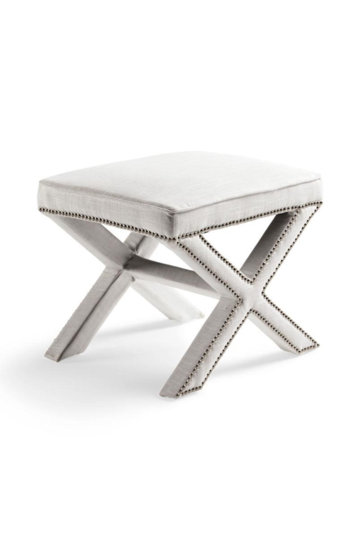 S Home Design Concept Oslo Puf Bench, Keten, Gümüş Detaylı-kırık Beyaz