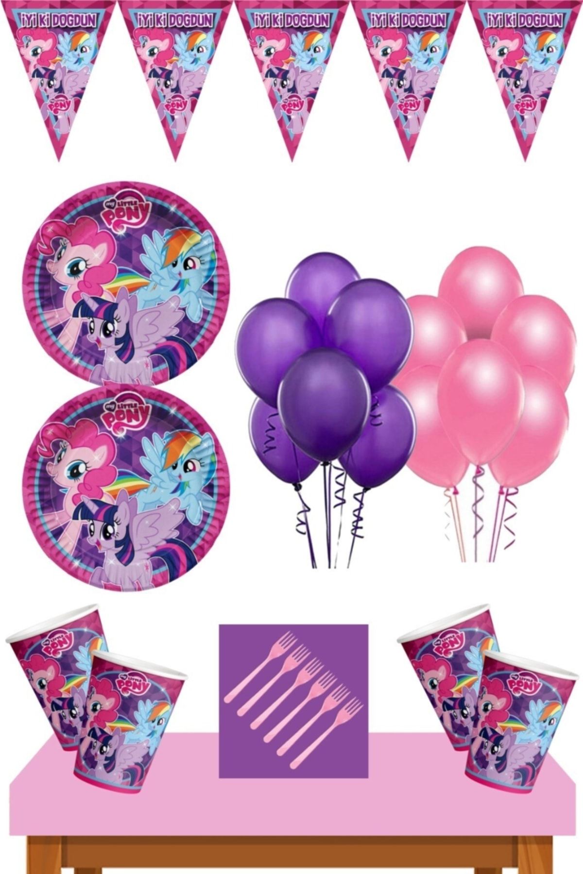 My Little Pony Parti Malzemeleri 24 kişilik Doğum Günü Süsleri Seti Pembe Ekonomik
