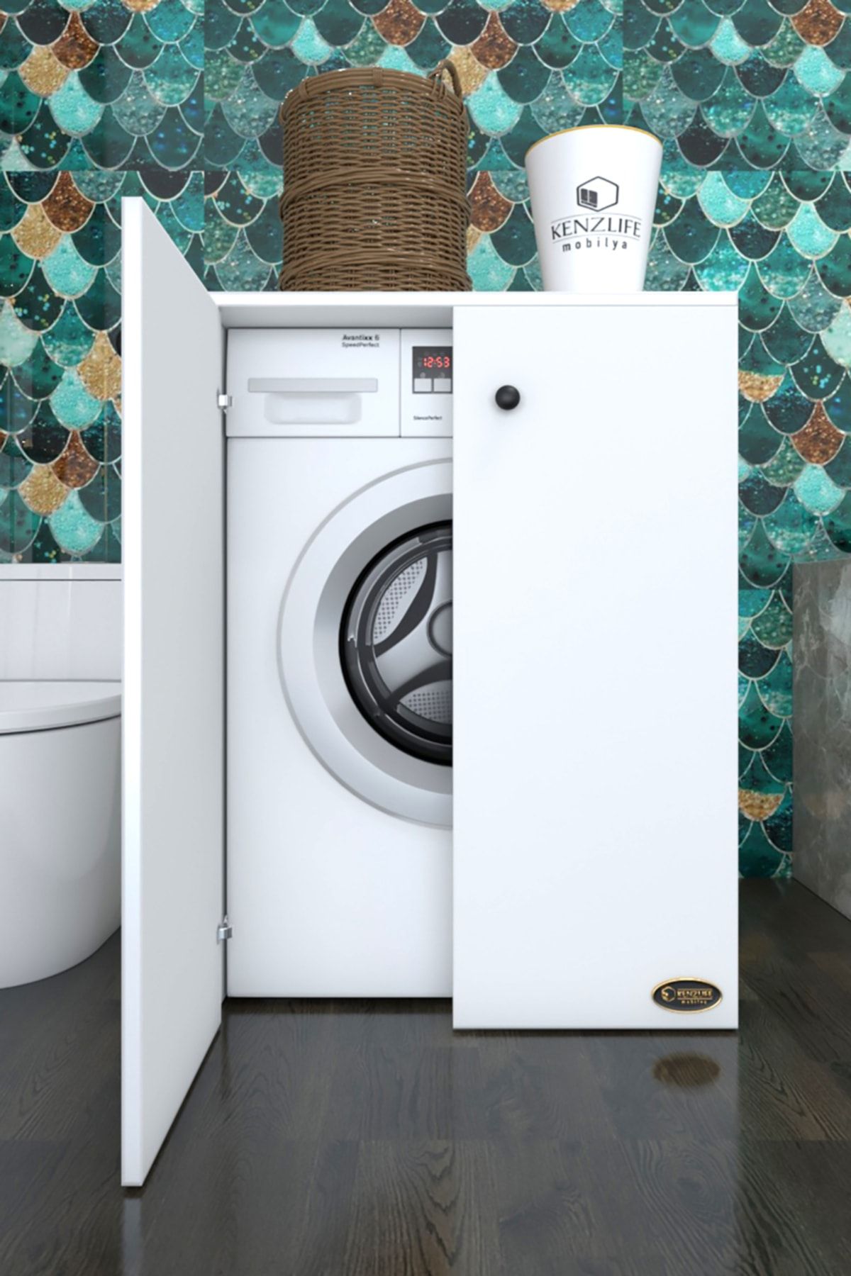 Kenzlife çamaşır makinesi dolabı kapaklı tatyana byz 90*70*60 banyo ofis