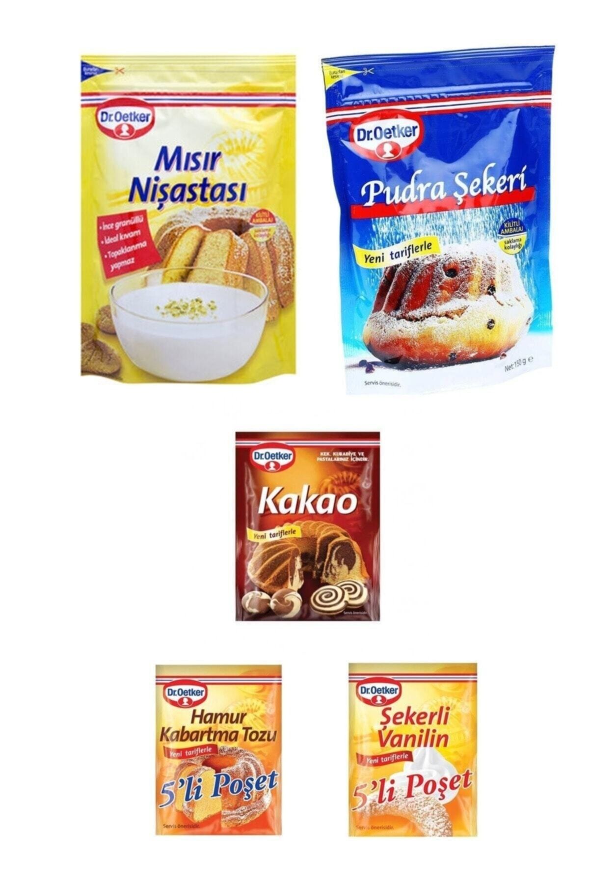 Dr. Oetker Kurabiye Malzeme Paketi-2 Mısır Nişastası Pudra Şekeri Vanilya Kakao Kabartma Tozu