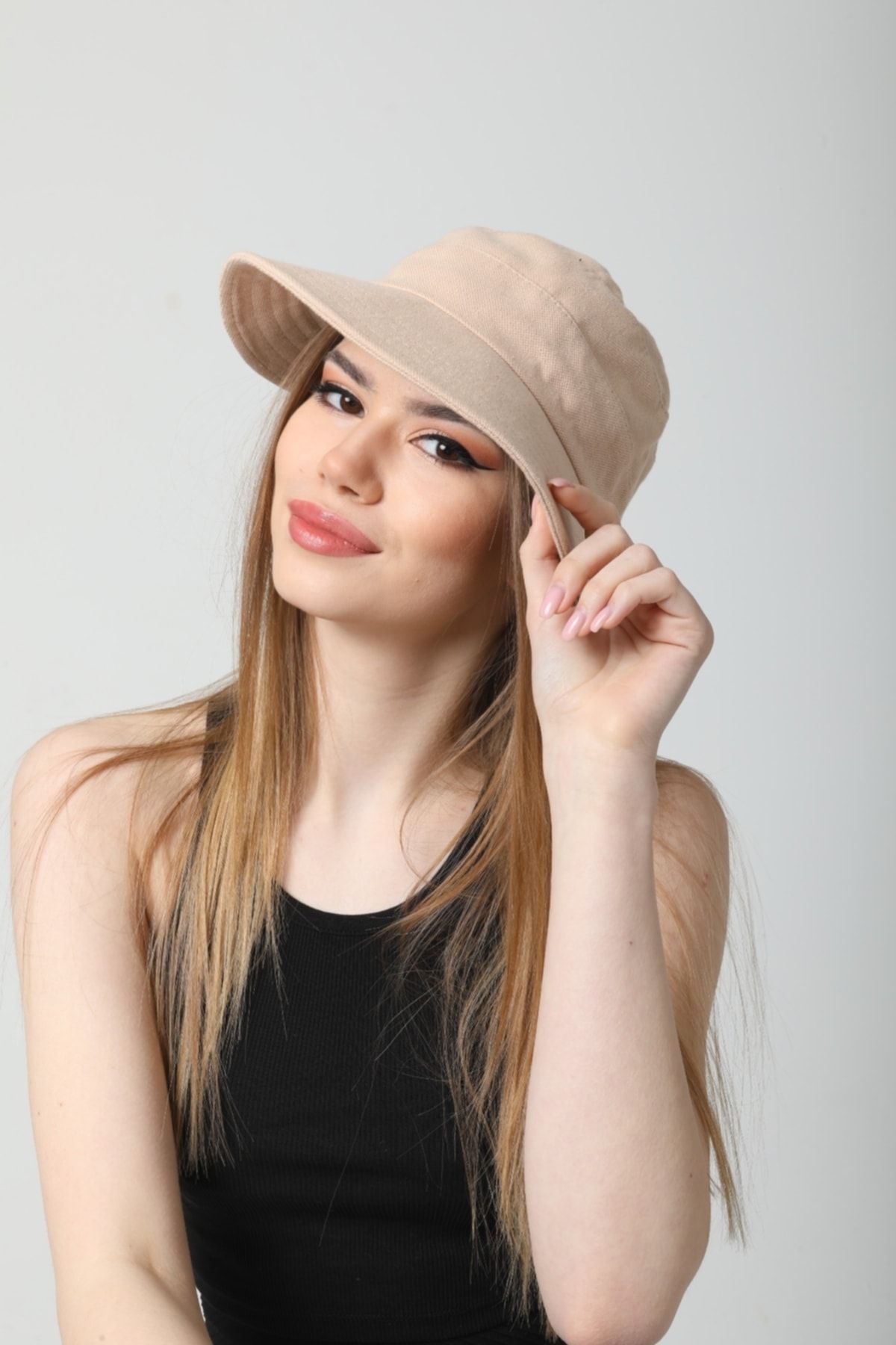 BALIENTE Bej Lux Pamuklu Kumaş Vizör Kadın Şapka