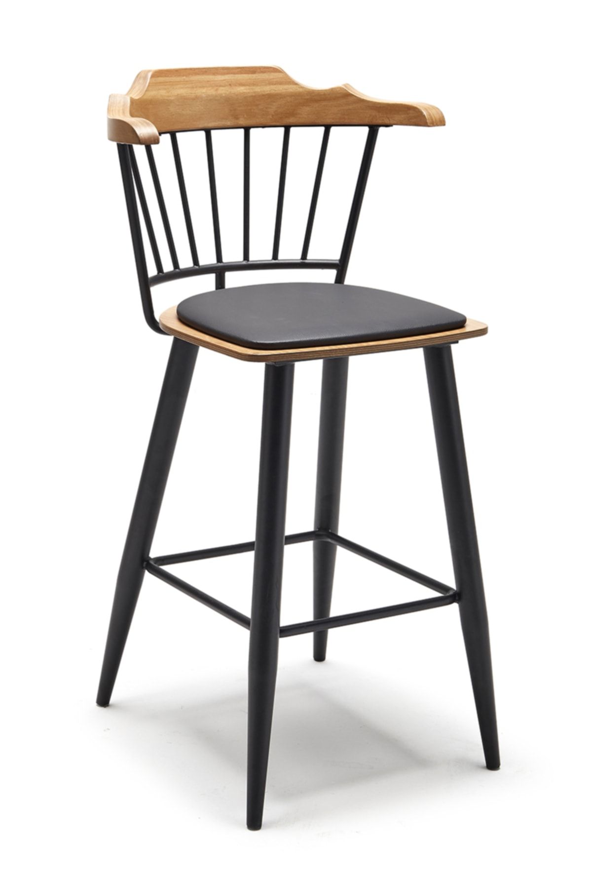 DECOSİT Pub Bar Sandalye Siyah Deri Döşemeli Oturaklı (oturma Yüksekliği 65 Cm)