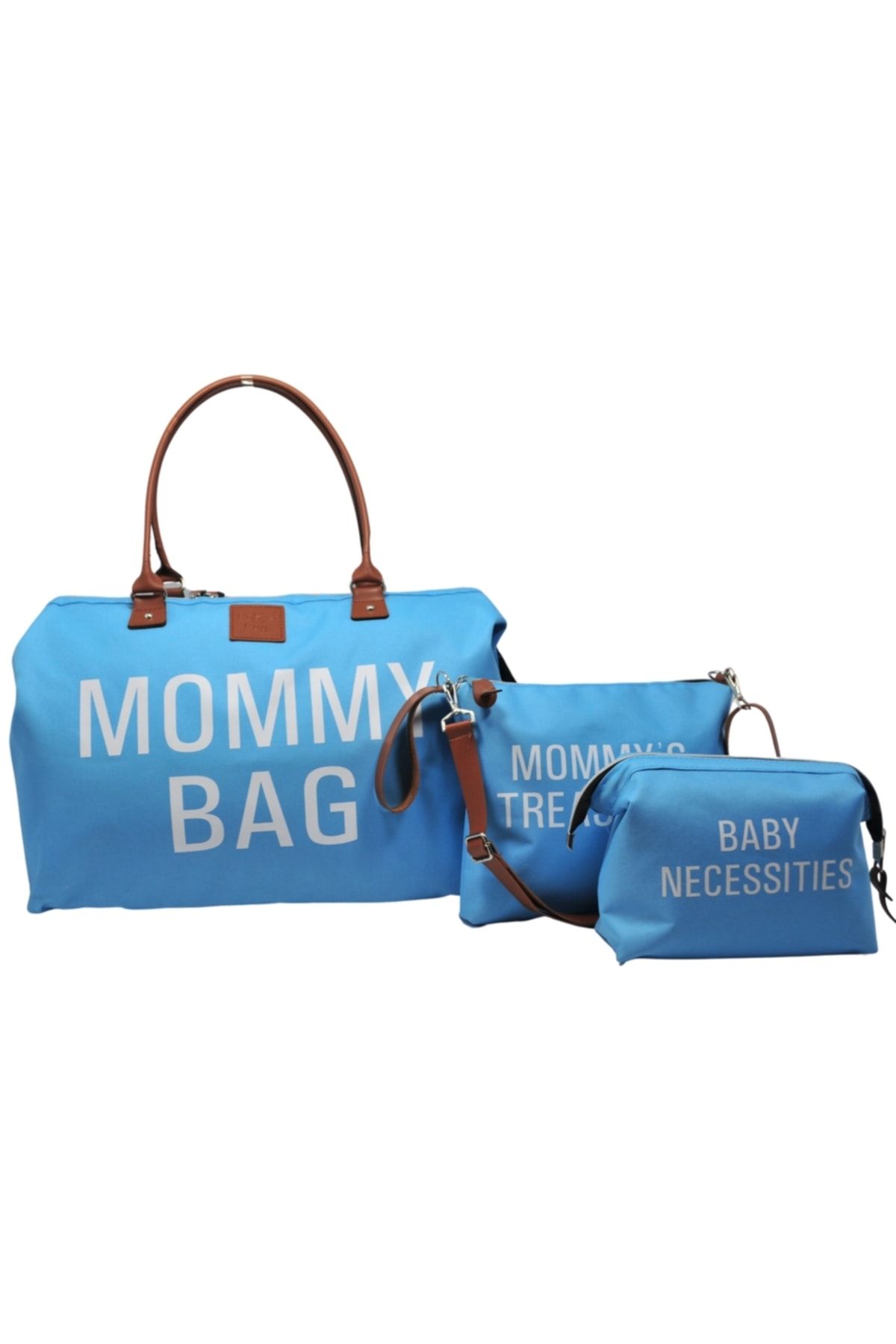 Babysi Mommy Bag Tasarım 3 Lü Set Mavi Anne Bebek Bakım Ve Kadın Çantası