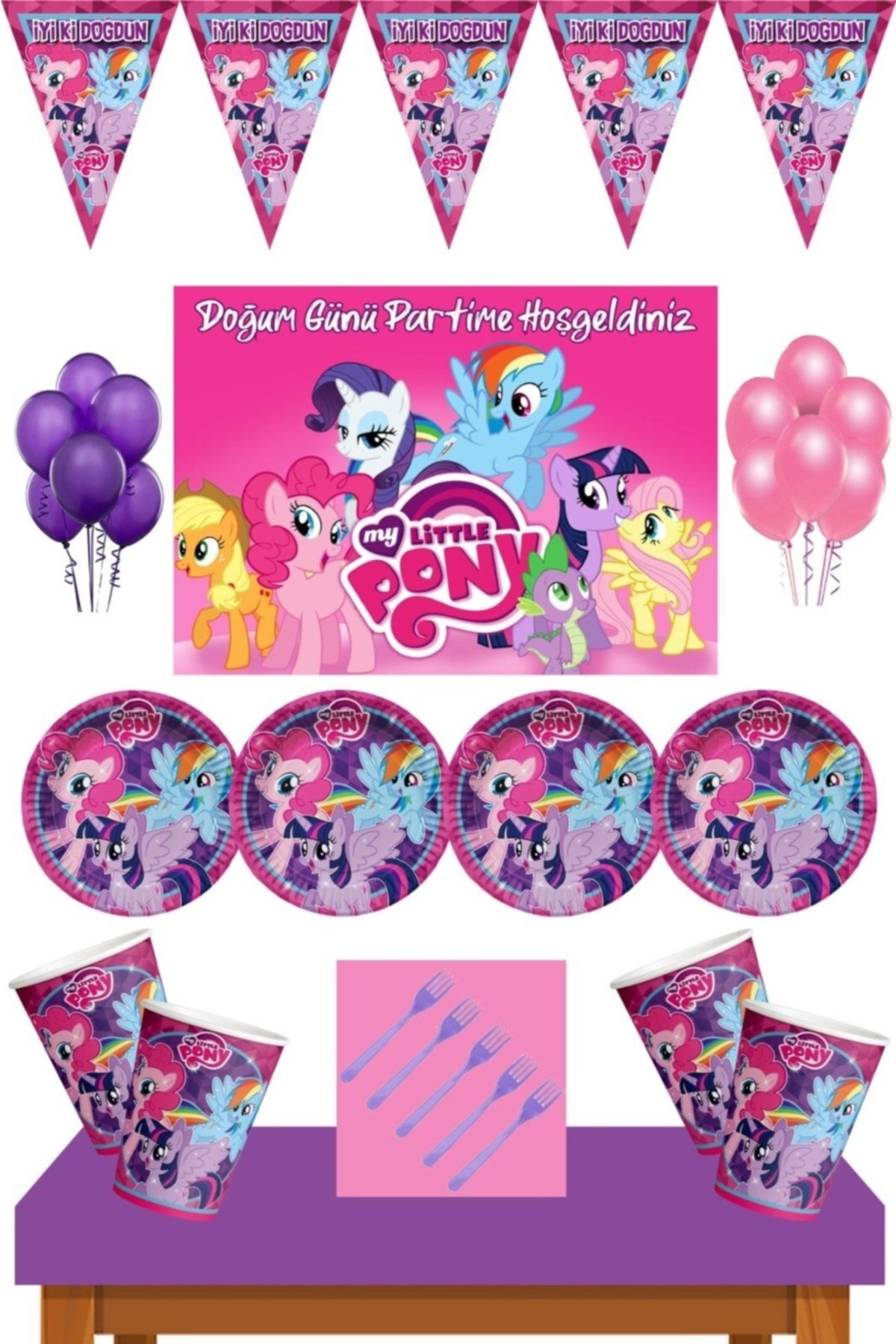 My Little Pony Doğum Günü 8 Kişilik Afişli Parti Malzemeleri Seti Mor