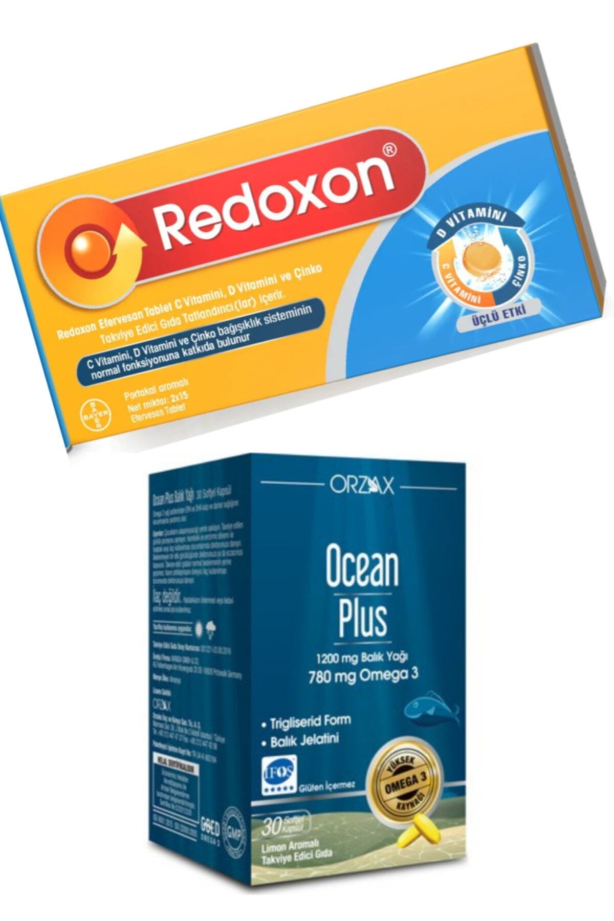 Ocean Plus 1200mg Balık Yağı 30 Kapsül Ve Redoxon 3lü Etki C Vitamini D Vitamini Çinko 30 Efervesan Tablet