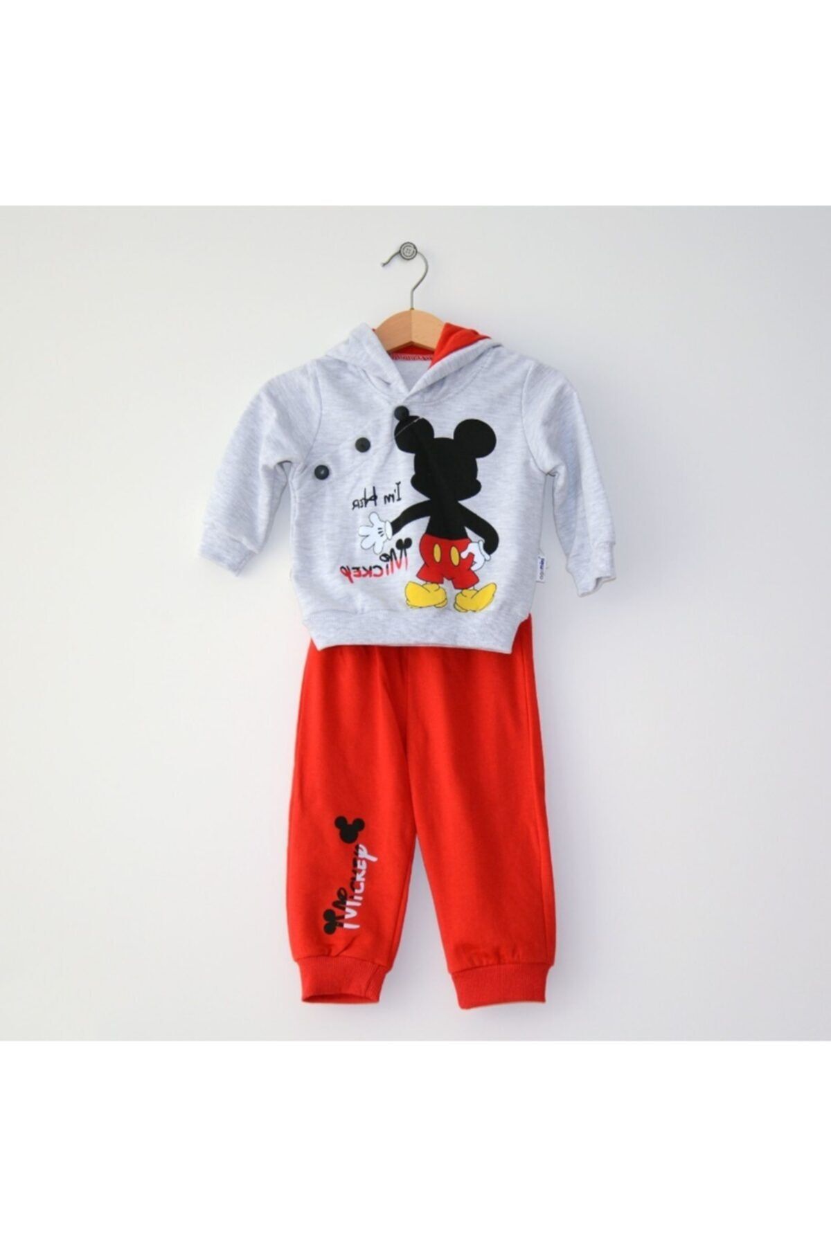 Mickey Mouse Miniya Erkek Çocuk Kapüşonlu Kırmızı Eşofman Takımı