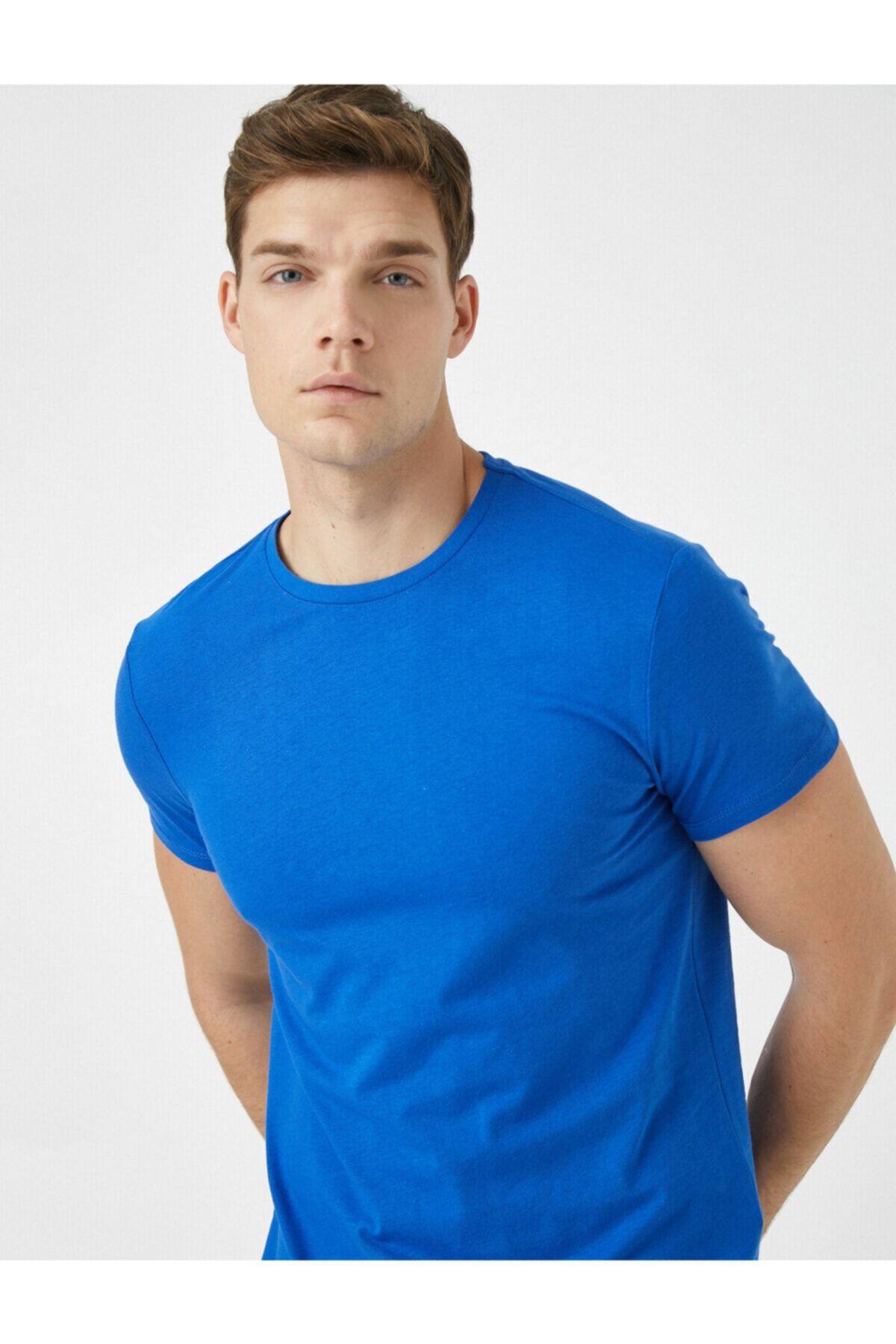 Koton Erkek Mavi Basic Kısa Kollu Bisiklet Yaka T-Shirt