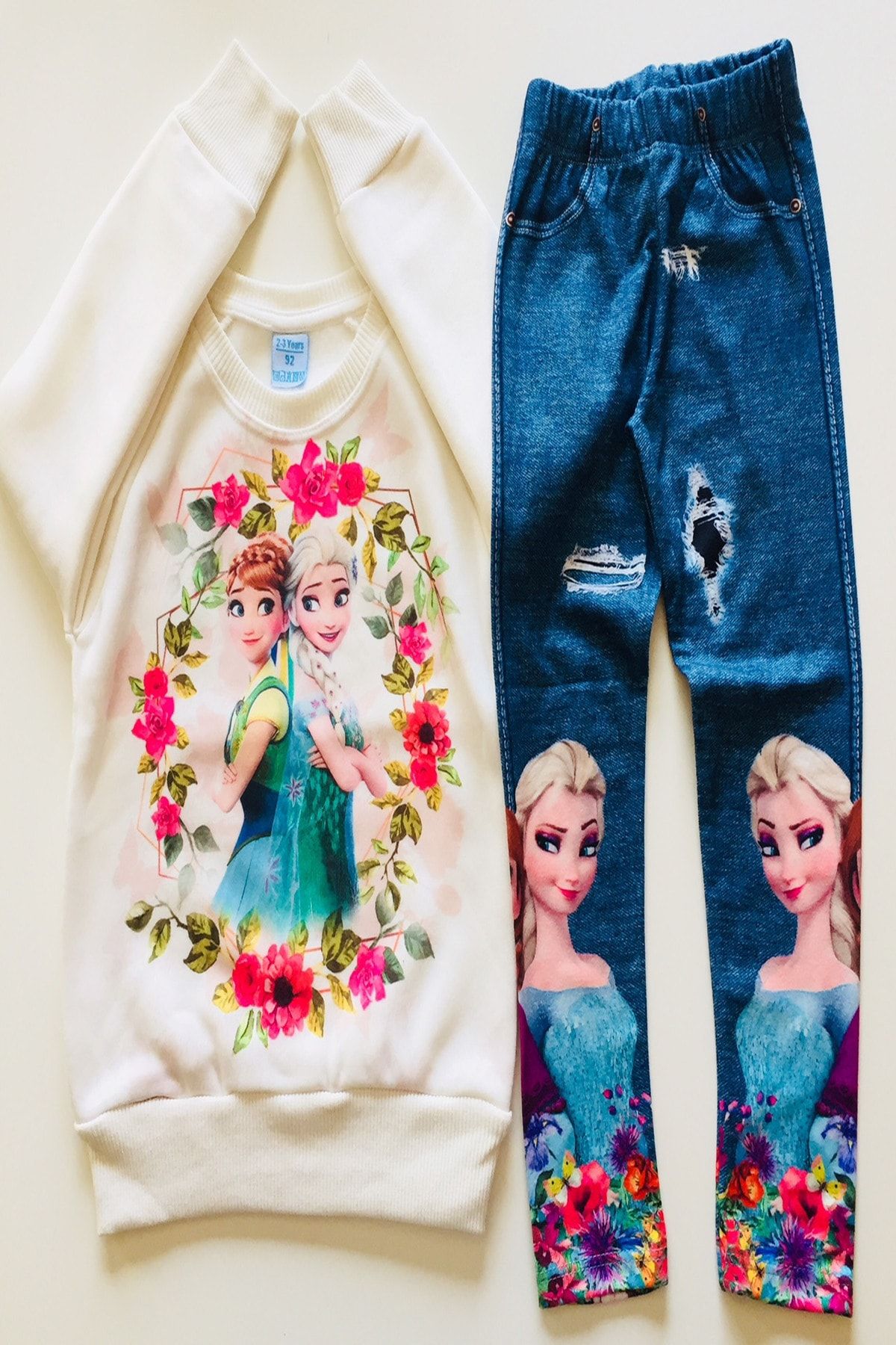 Frozen Elsa Kız Çocuk Elsa Anna Frozen Sweatshirt -Tayt  Penye Takım