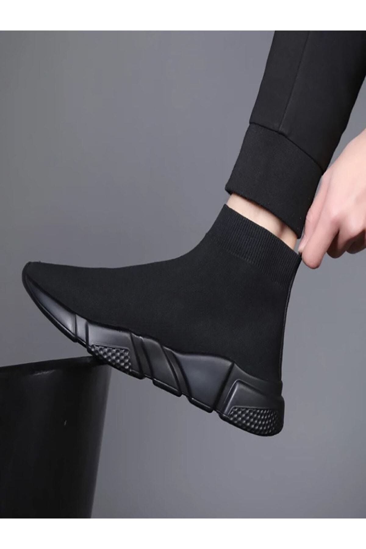 POLENS Unisex Siyah Çoraplı Yüksek Taban Sneakers Ayakkabı