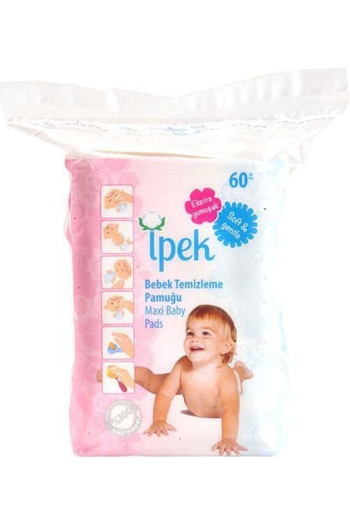İpek Maxi Bebek Temizleme Pamuğu 60 Lı 12 Paket