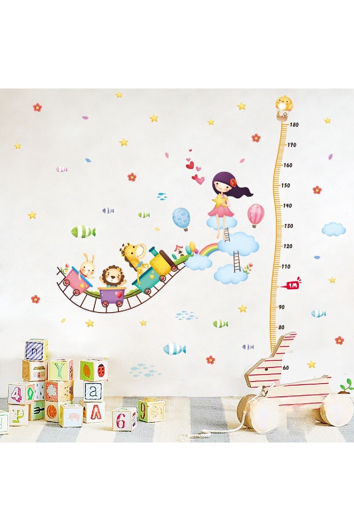 CRYSTAL KIDS Tren Gökkuşşağı Bebek Ve Çocuk Odası Dekorasyonu Boy Ölçer Duvar Sticker Çıkartma