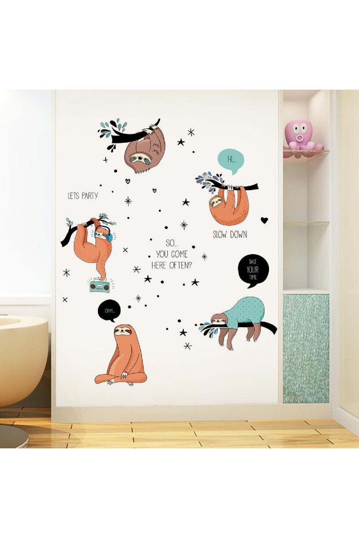 CRYSTAL KIDS Tembel Hayvanı Bebek Çocuk Ev Dekorasyonu Duvar Sticker Kapı Süsü Dolap Sticker
