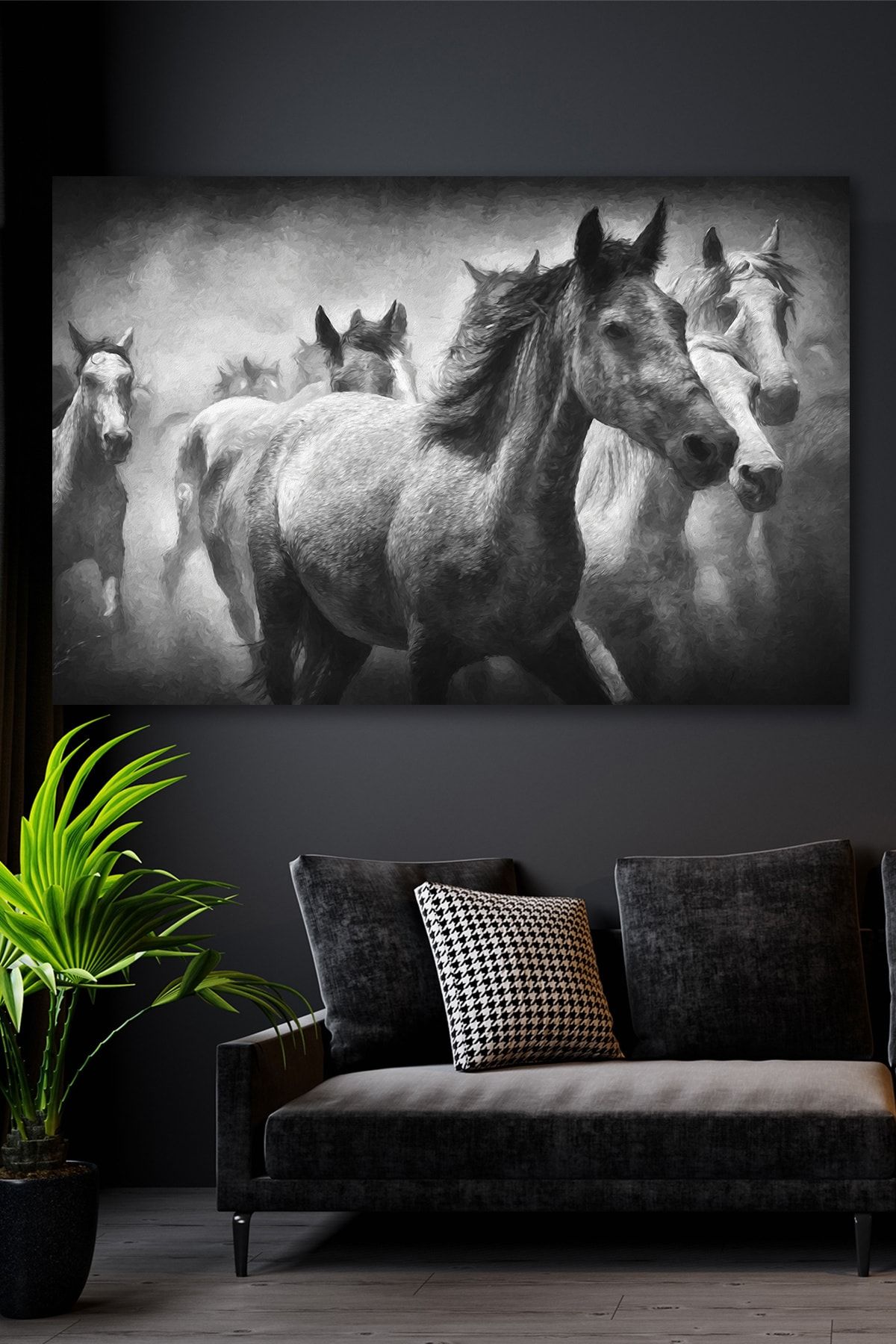 Hediyeler Kapında Yılkı Atları Kanvas Duvar Tablo 100x140
