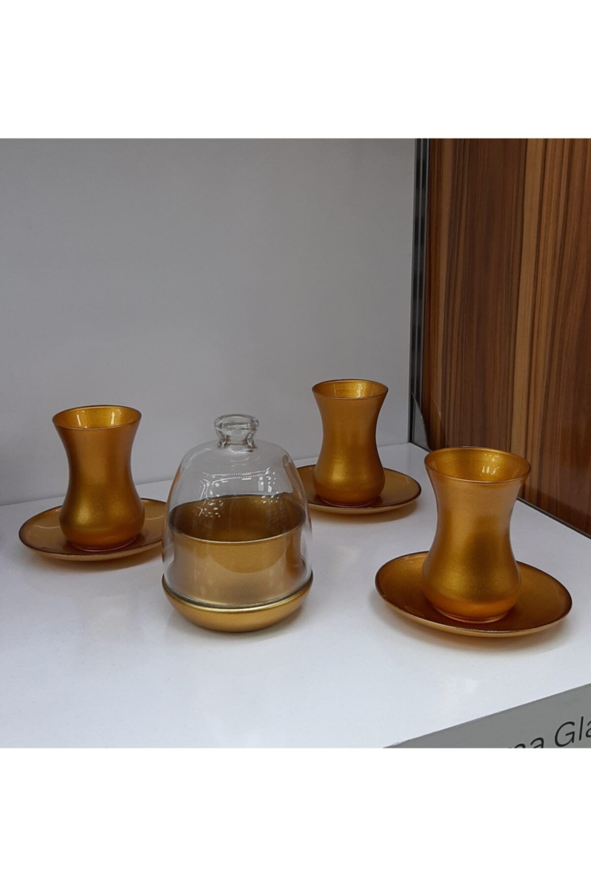 SIGMA GLASS 6'lı Gold Çay Bardak Seti Şekerlik Hediyeli