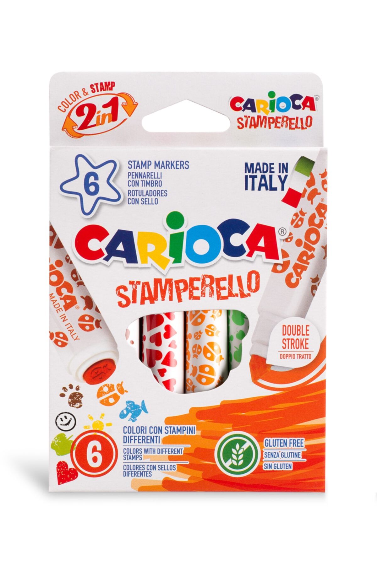 Carioca Stamperello Yıkanabilir Keçeli Boya Kalemi 6'lı Bir Ucu Keçeli Kalem Bir Ucu Damga