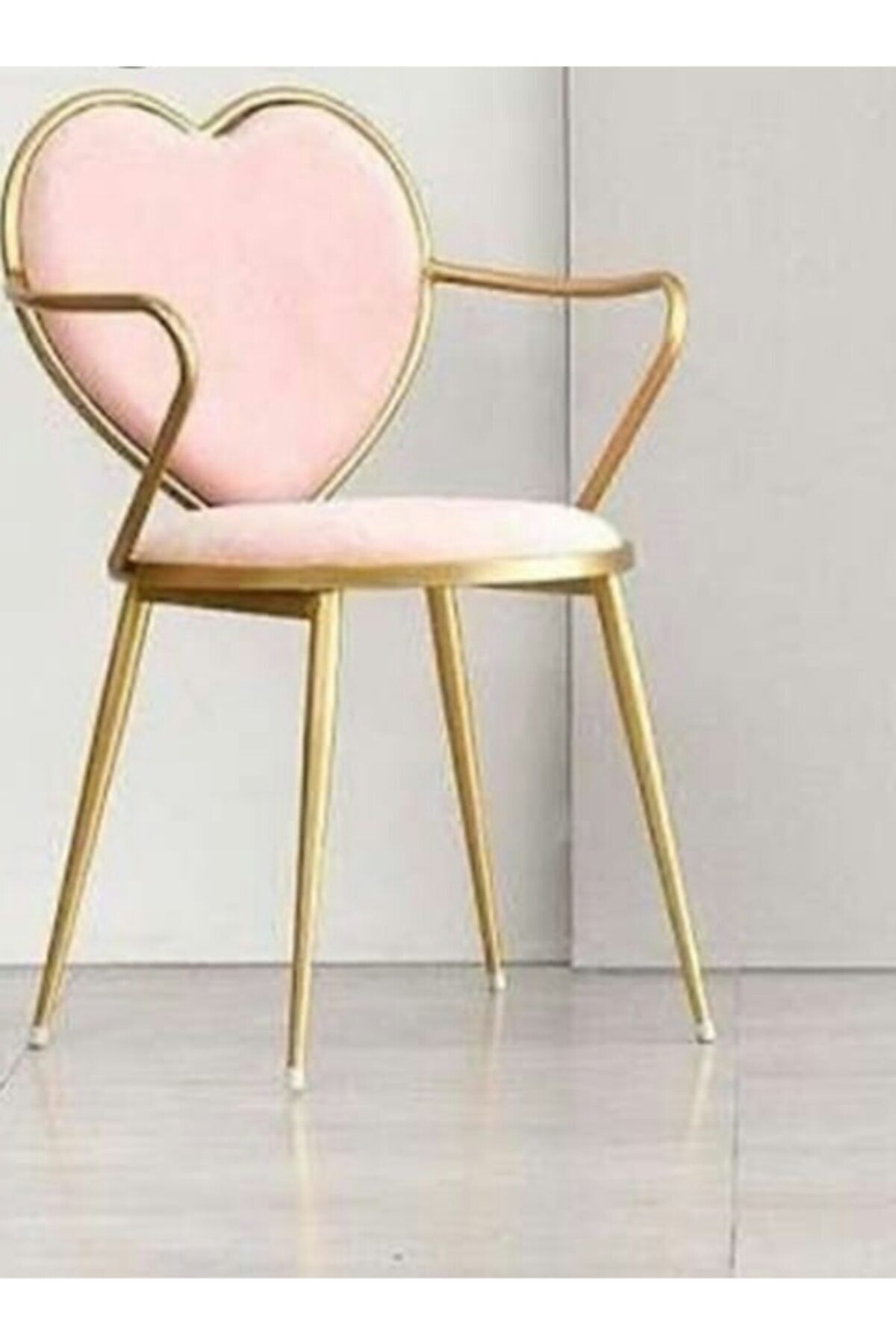 J&S QUALİTY Orjinal Tasarım Kalpli Parlak Gold Sandalye  Yatak Odası Yemek Masası Çeyiz Makyaj Sandalyesi,
