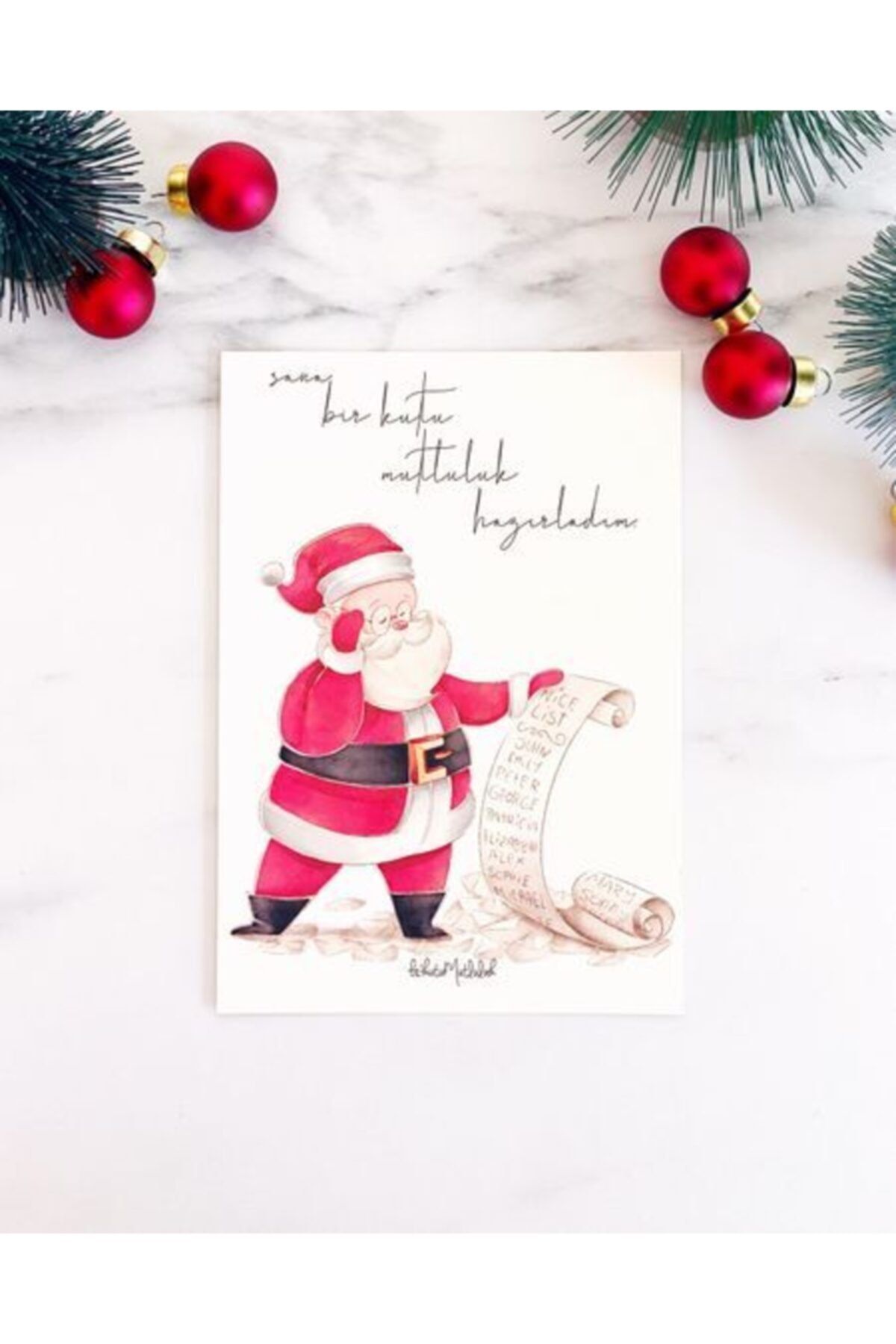 Bikutumutluluk Yılbaşı Kartpostal Serisi- Noel Babanın Hediye Listesi Mottolu Hediye Kartı