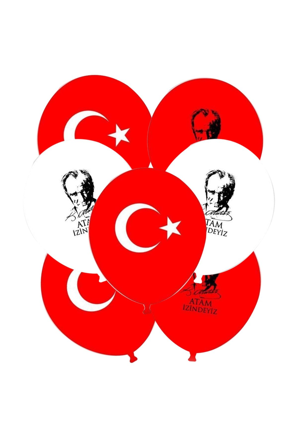 Parti Dolabı 12 Adet Bayrak Balon Türk Bayraklı Ve Atatürk Baskılı Balon 23 Nisan Balon Süslemeleri
