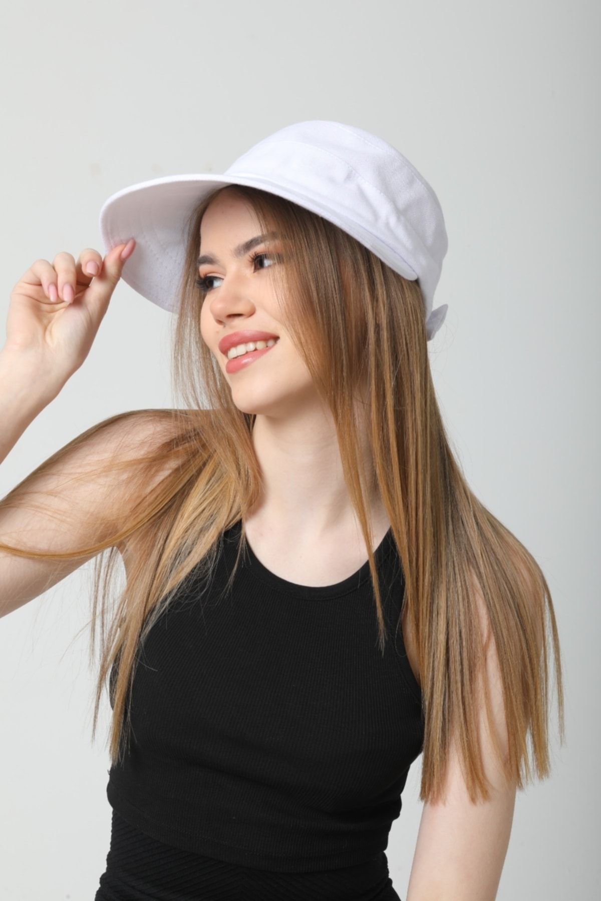 BALIENTE Beyaz Lux Pamuklu Kumaş Vizör Kadın Şapka