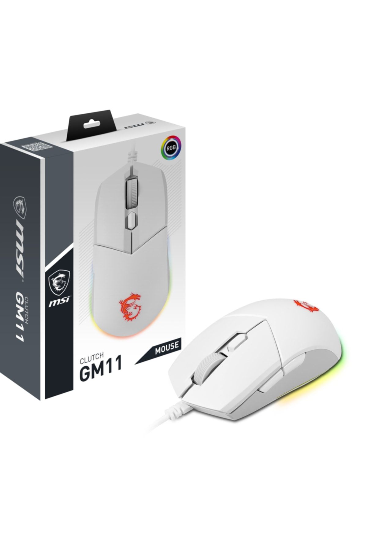 MSI Gg Clutch Gm11 White Gaming Mouse 5.000 Dpi Optik Rgb Led Oyuncu Faresi Beyaz