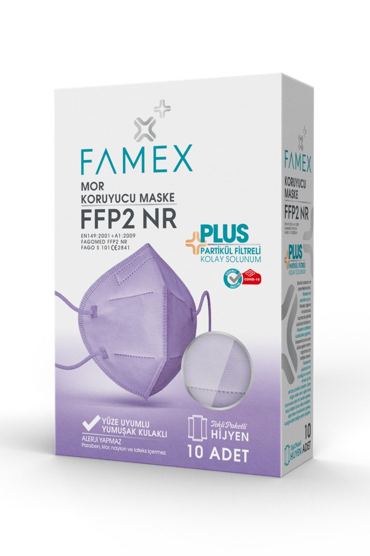 FAMEX N95 Ffp2 Koruyucu Maske Mor Renk 10 Adet Tekli Paket Duck Modeli