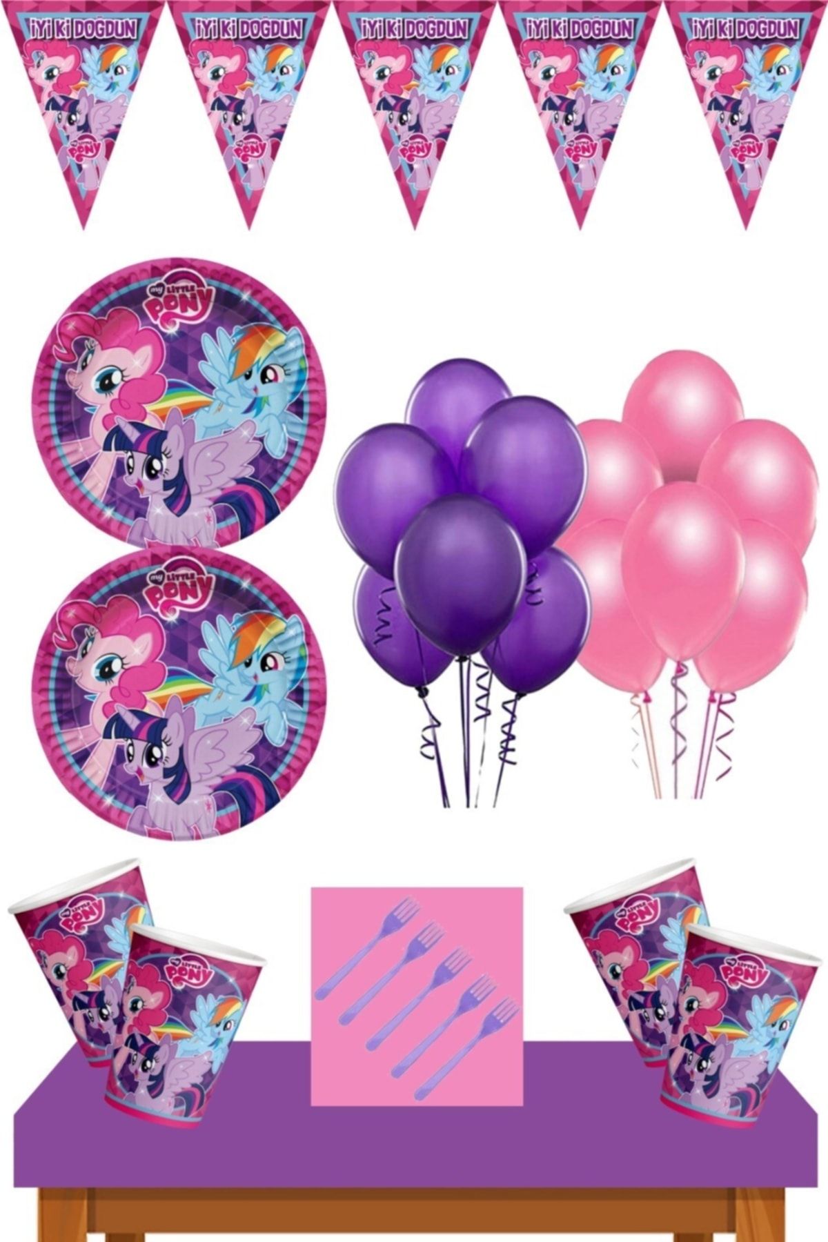My Little Pony Parti Malzemeleri 8 Kişilik Doğum Günü Süsleri Seti Mor Ekonomik