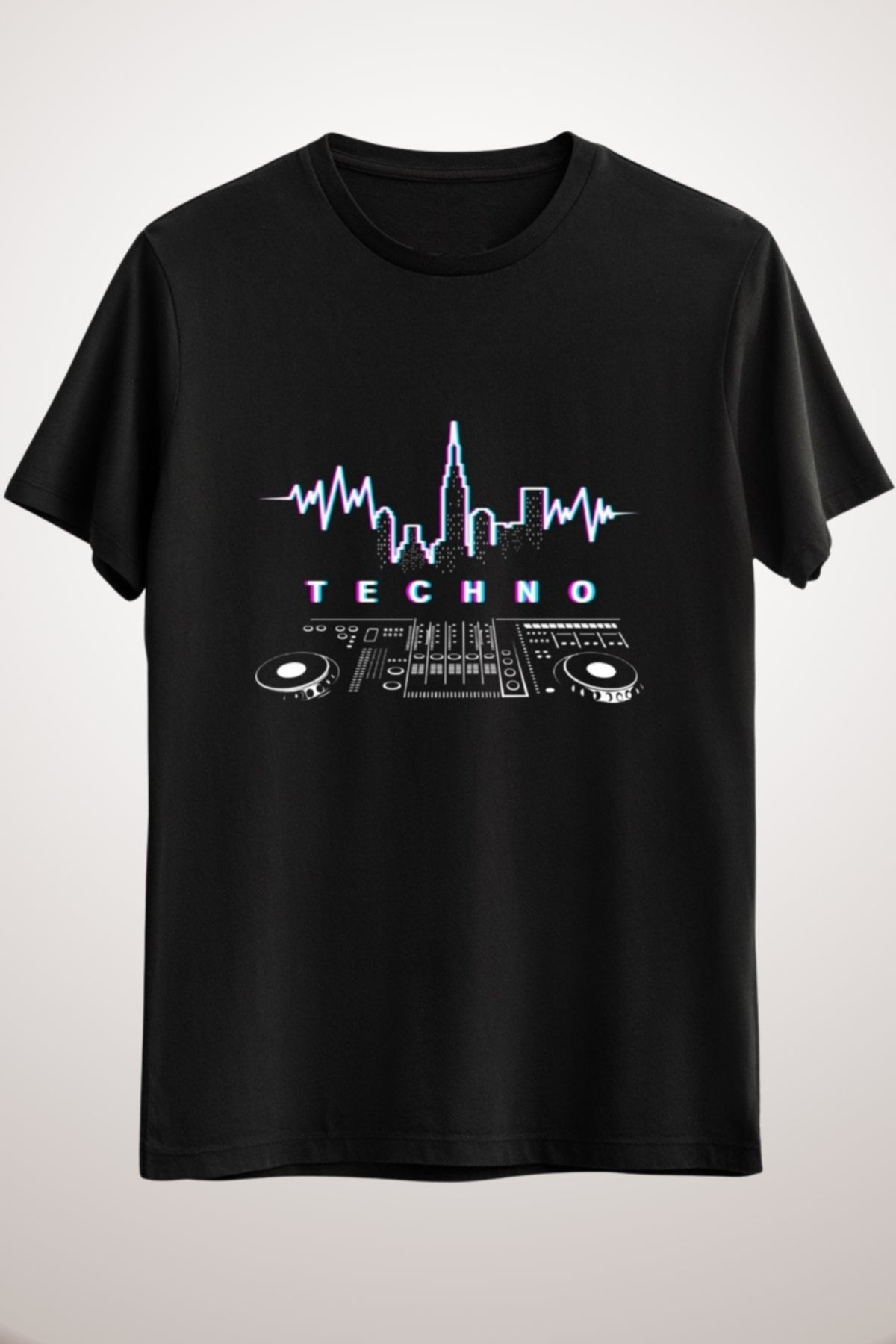 GreenMint Unisex Siyah Techno Müzik Tshirt Music New York