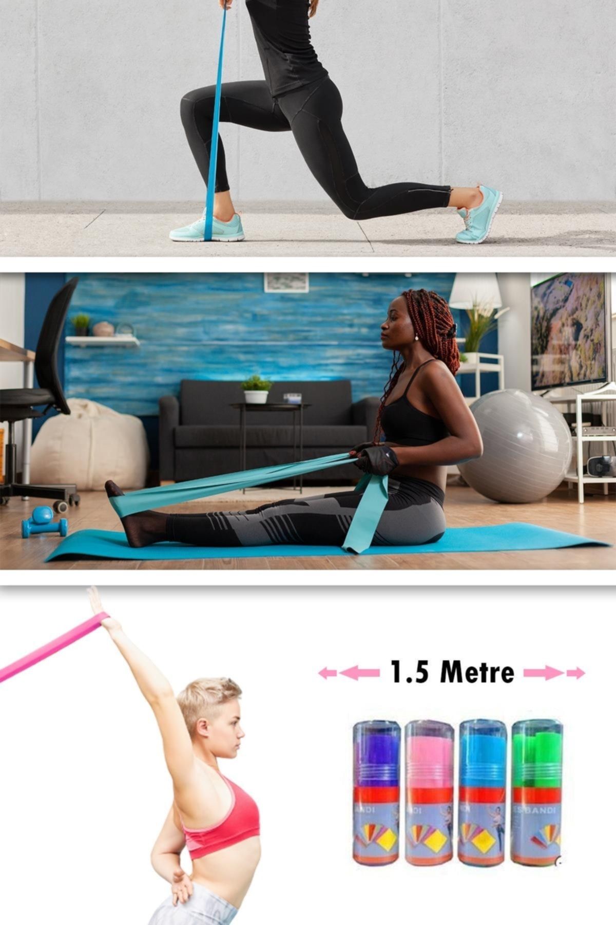 Hsport 1.5 Metre Dayanıklı Pilates Direnç Lastiği Yoga Ve Fitness Esneme Bandı