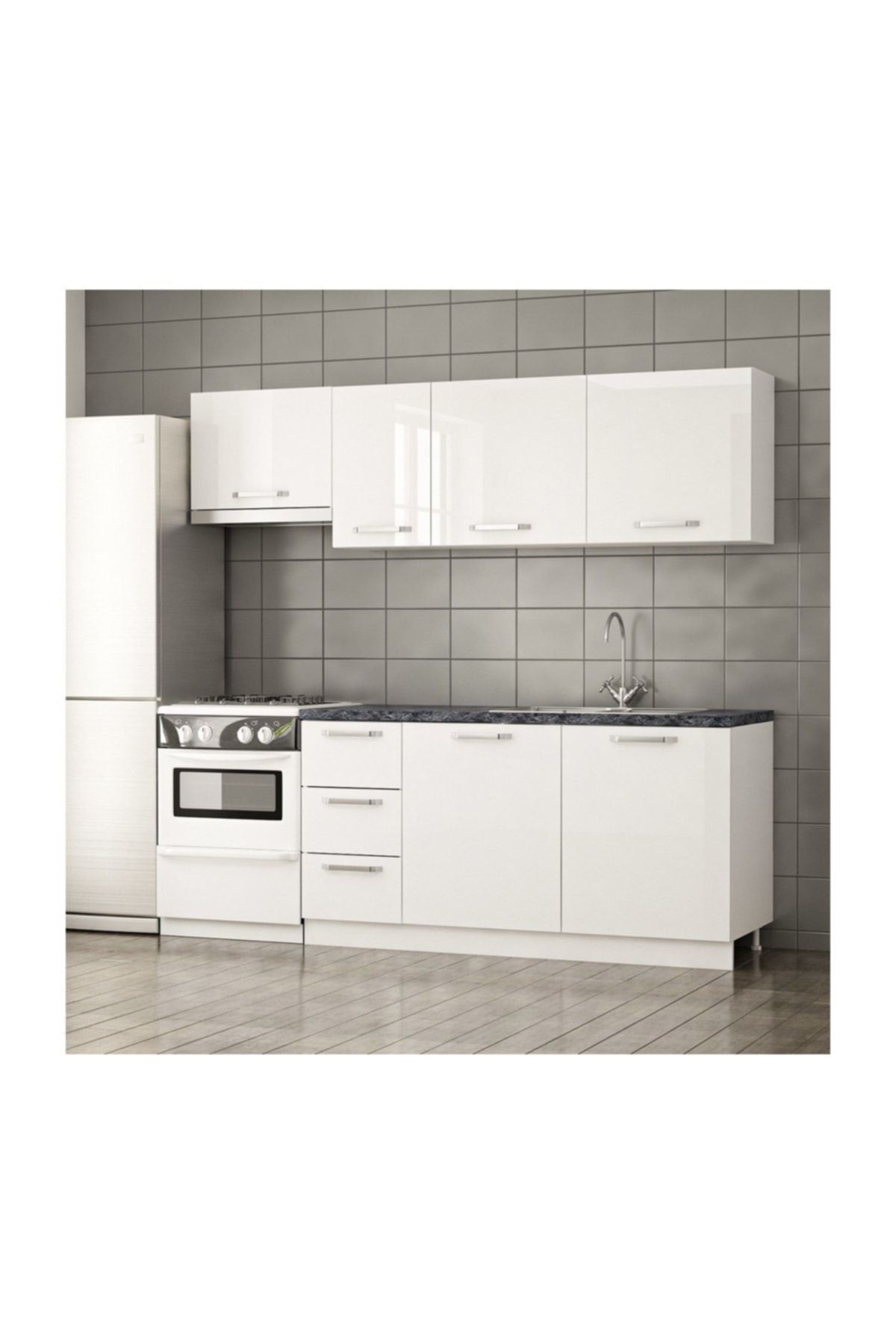 Genel Markalar 220 Cm Modern Mutfak Dolabı / Parlak Beyaz