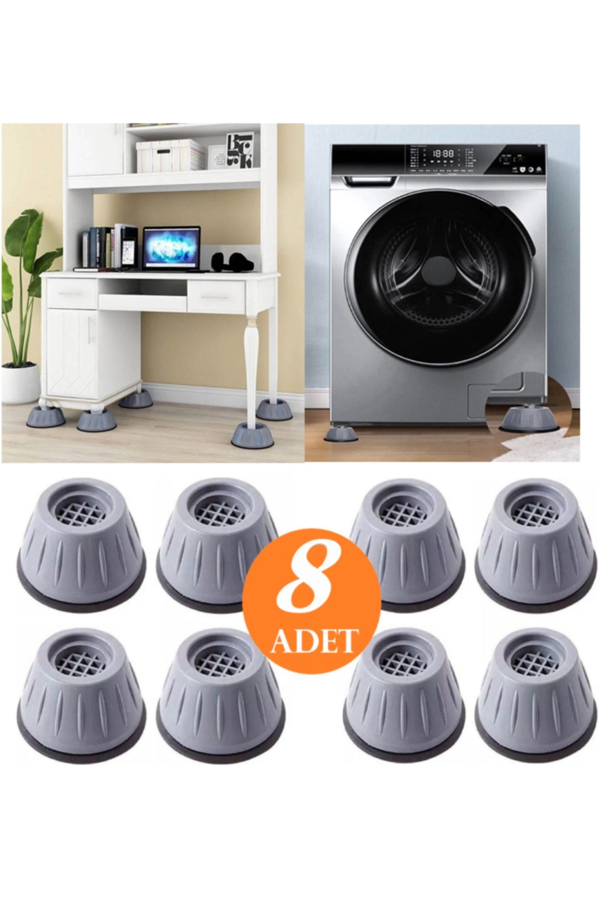 TİNEKE 8 Adet Beyaz Eşya Altlığı Ayağı Çamaşır Bulaşık Makinası Buzdolabı Yükseltici Titreşim Önleyici