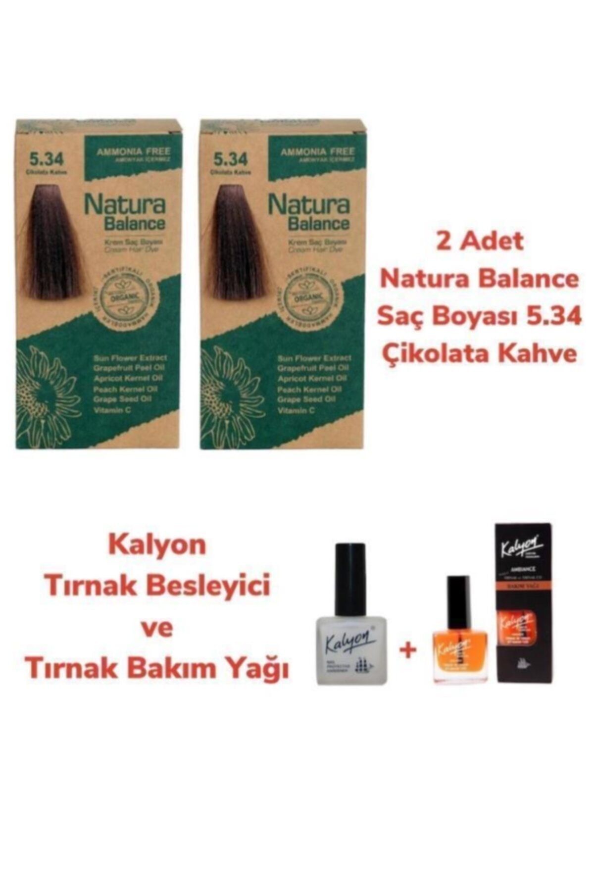 Genel Markalar Balance Saç Boyası 5.34 Çikolata Kahve 2 Adet + Kalyon Tırnak Besleyici Ve Bakım Yağı