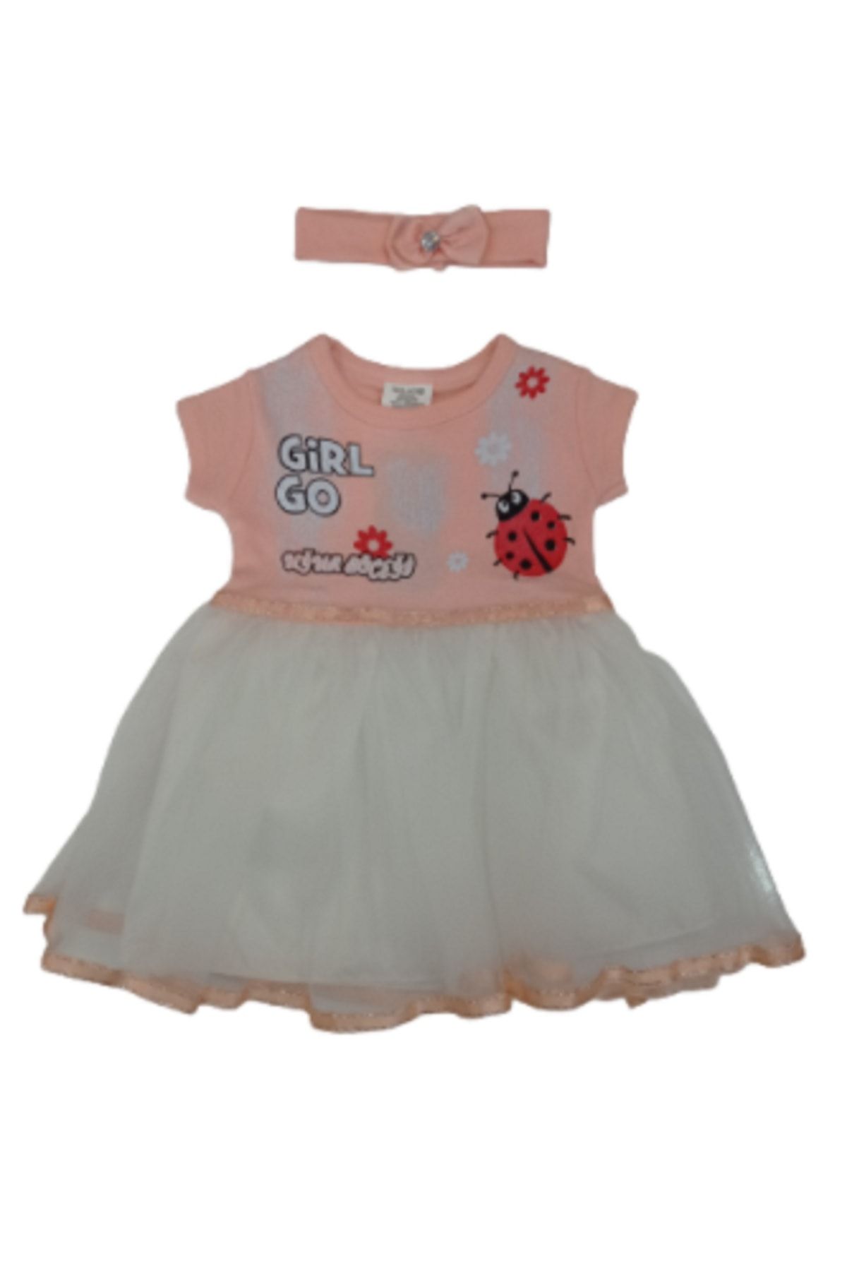 Rico Kız Bebek Yavruağzı Uğur Böcekli Bandanalı Elbise