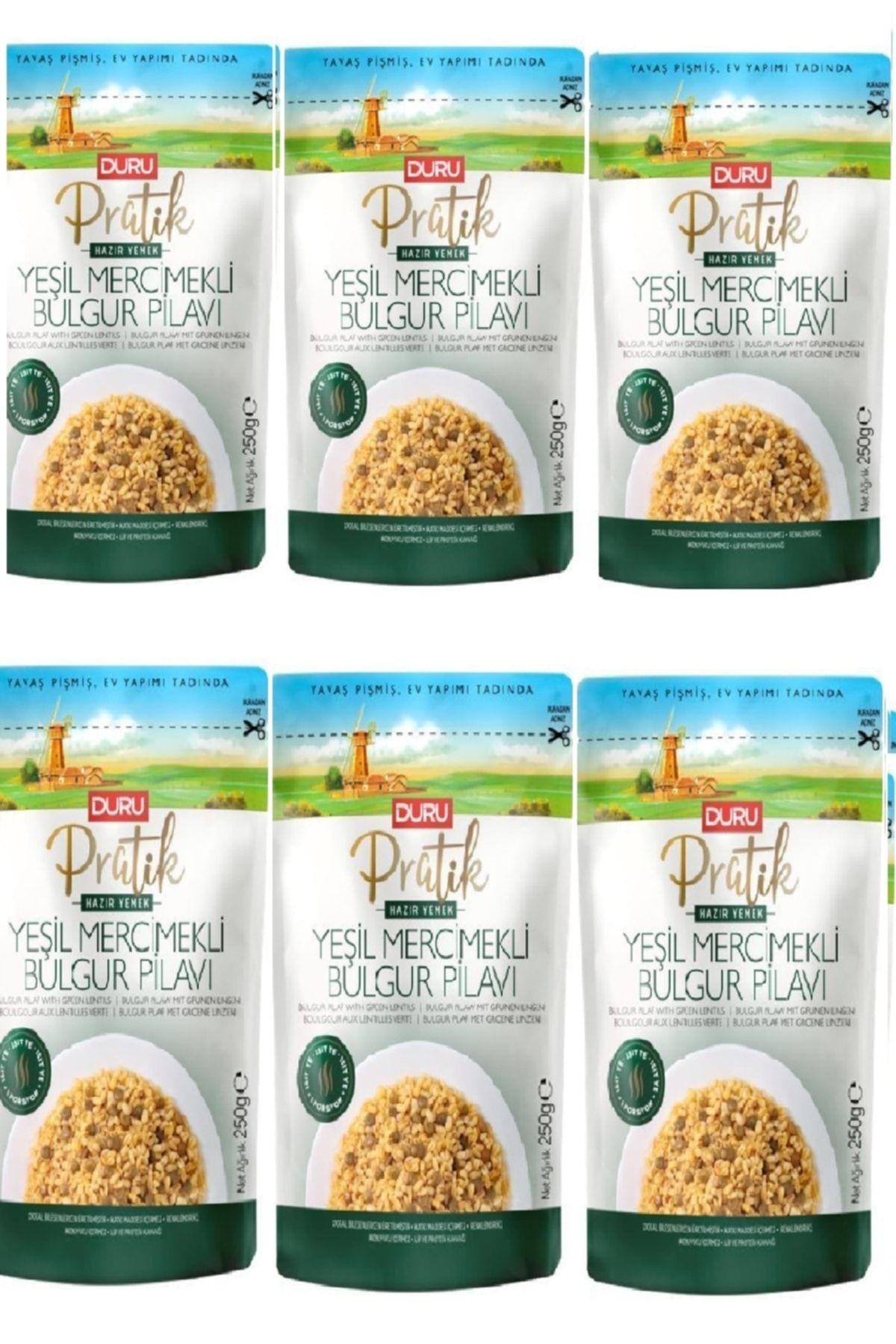 Duru Pratik Yeşil Mercimekli Bulgur Pilavı 250 Gr X 6 Adet 3 Dakika Hazır Yemek