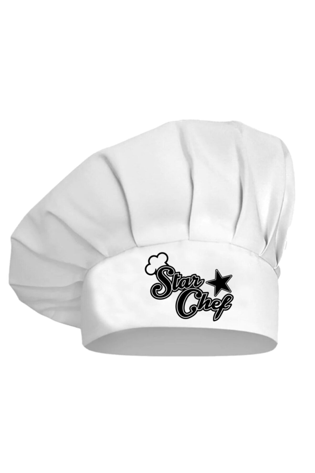 enmalife Aşçı Şapkası, Mantar Kep Beyaz Star Chef Baskılı