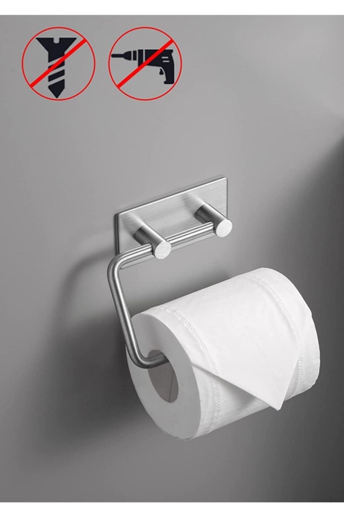 DELTAHOME Paslanmaz Çelik Tuvalet Kağıtlığı Aparatı Yapışkanlı Sistem - Inox