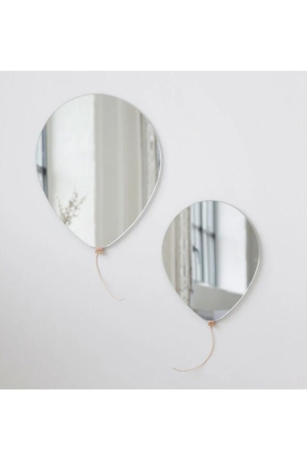 Aker Hediyelik Ahşap Zeminli Akrilik Balon Model Duvar Aynası 2'li
