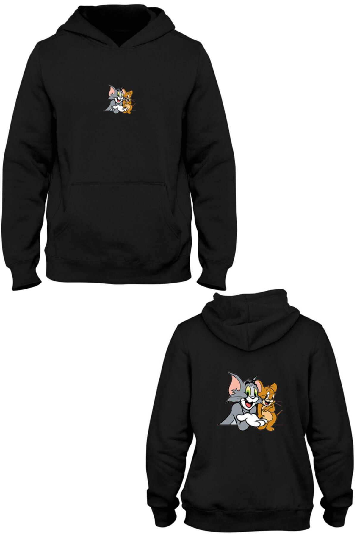 Genel Markalar Tom Ve Jerry Ön Arka Baskılı Kapşonlu Sweatshirt Bll254