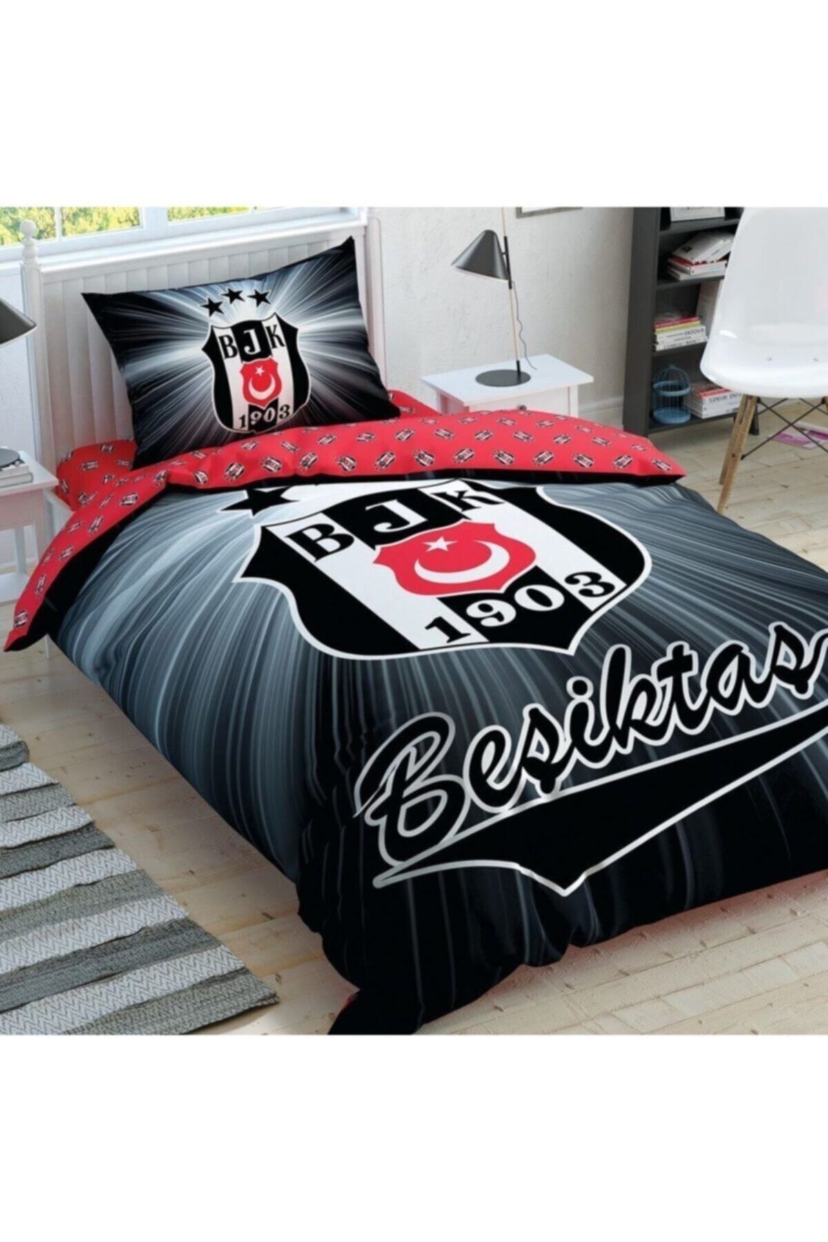 Taç Lisanslı Beşiktaş Light Glow Pamuk Tek Kişilik Nevresim Takımı