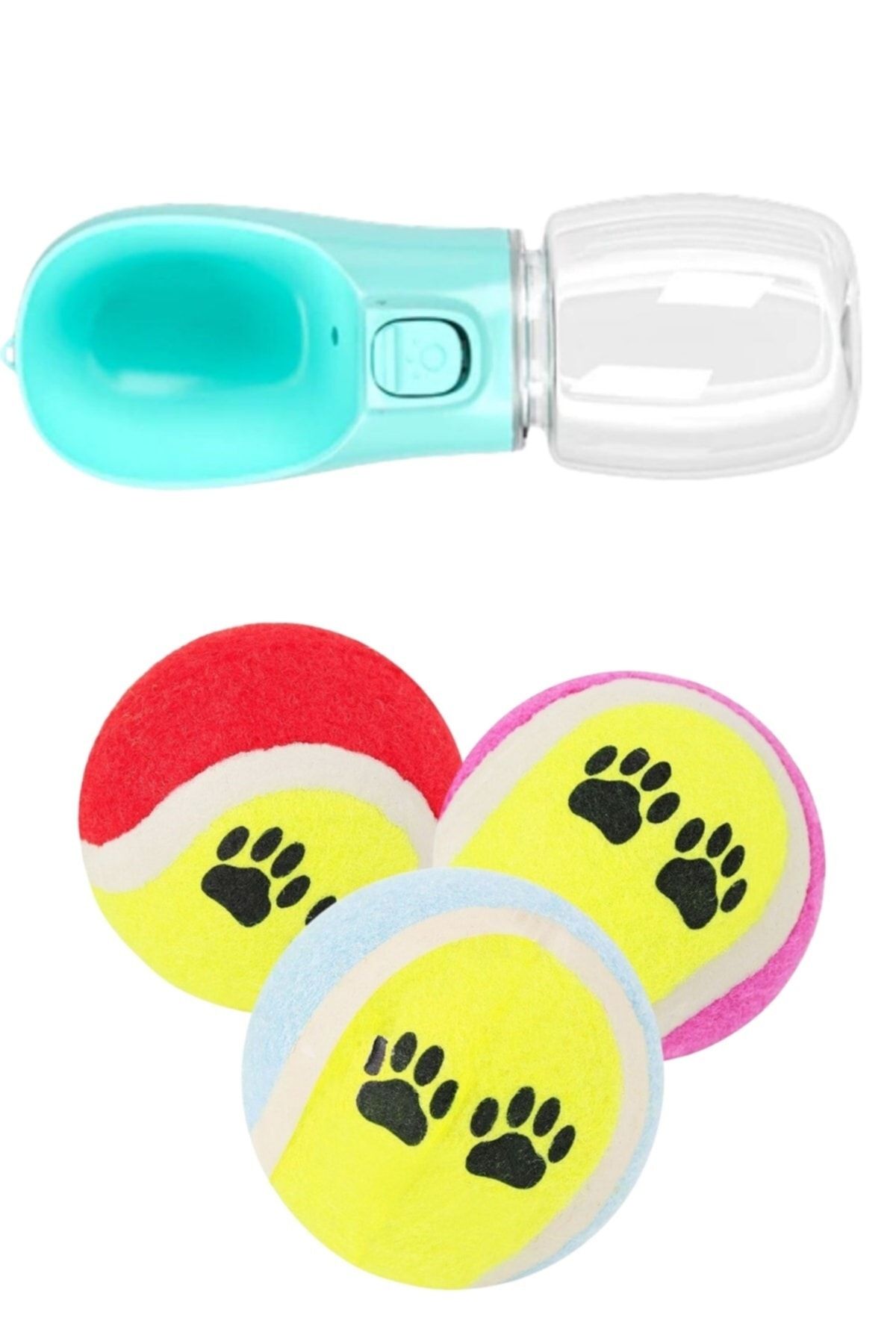 Buffer ® 3'lü Tenis Topu Kedi Köpek Oyuncağı+ Taşınabilir Evcil Hayvan Suluğu Seyahat Kabı 350 Ml