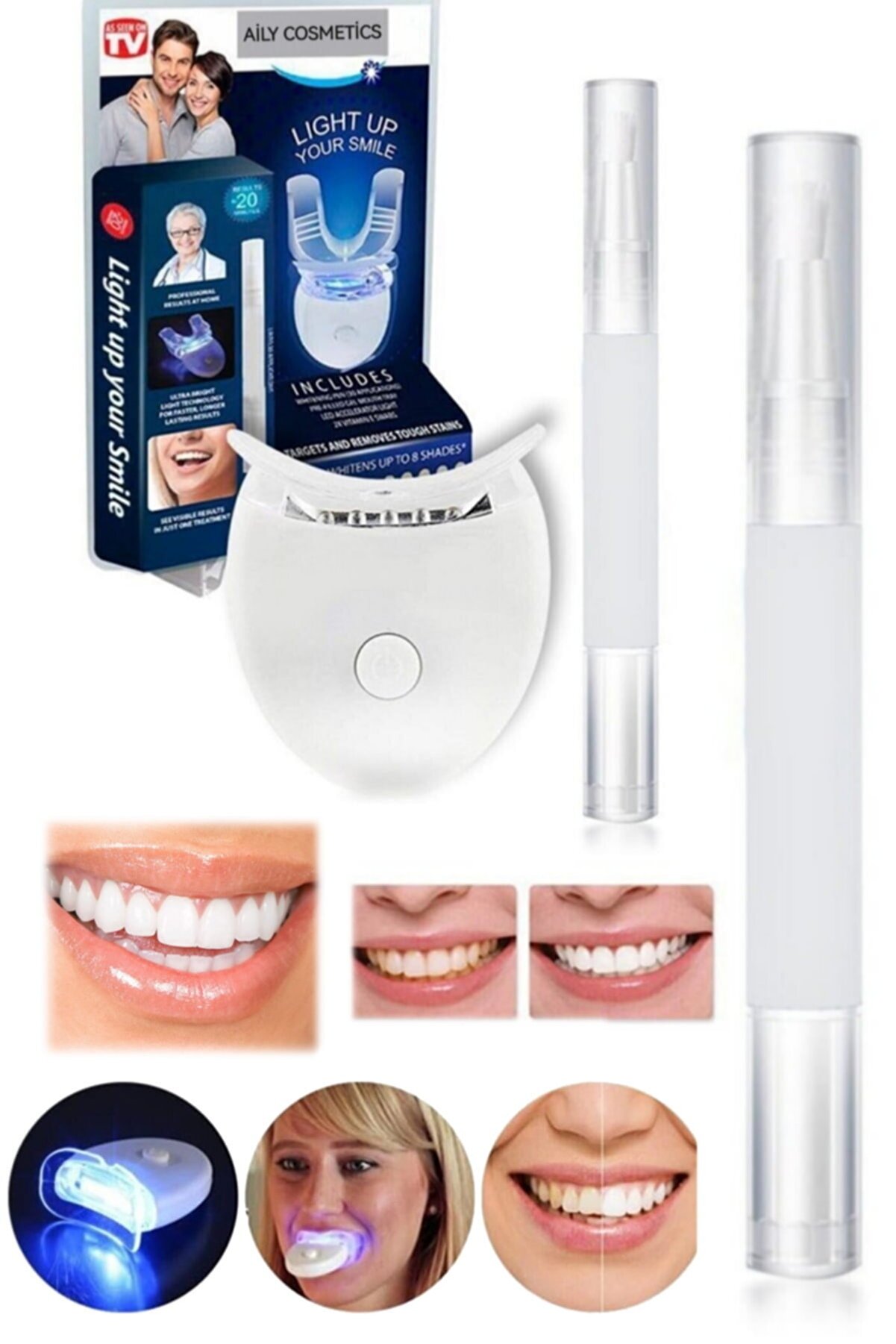 Utelips Günlük Kullanım Diş Beyazlatma Kalemi Ve Işıklı Ağızlık Teknolojik Diş Parlatma Cila Cihazı Set Pro