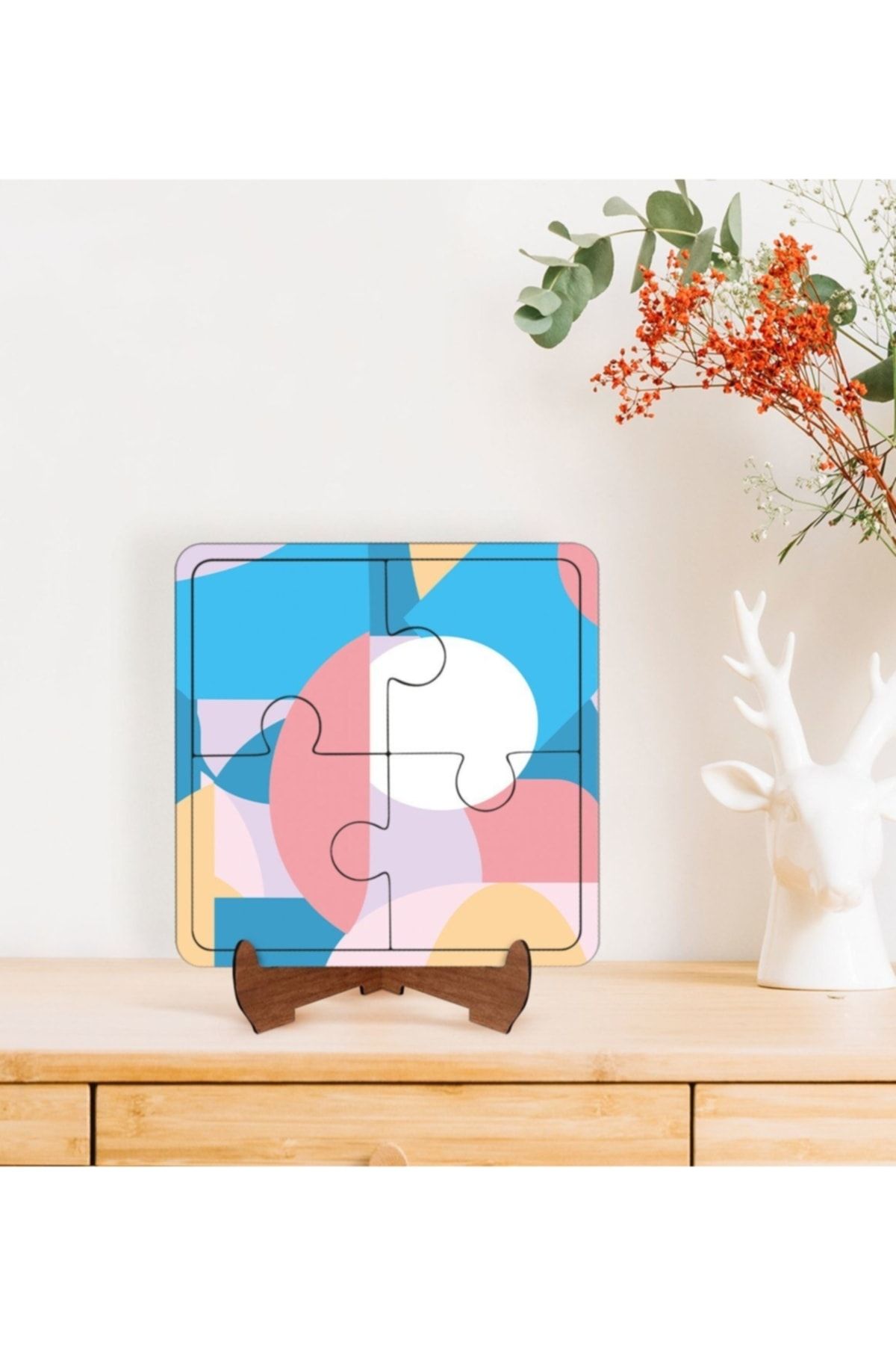 Bk Gift Gift Modern Art Tasarımlı Ahşap Standlı Puzzle Çerçeve-10